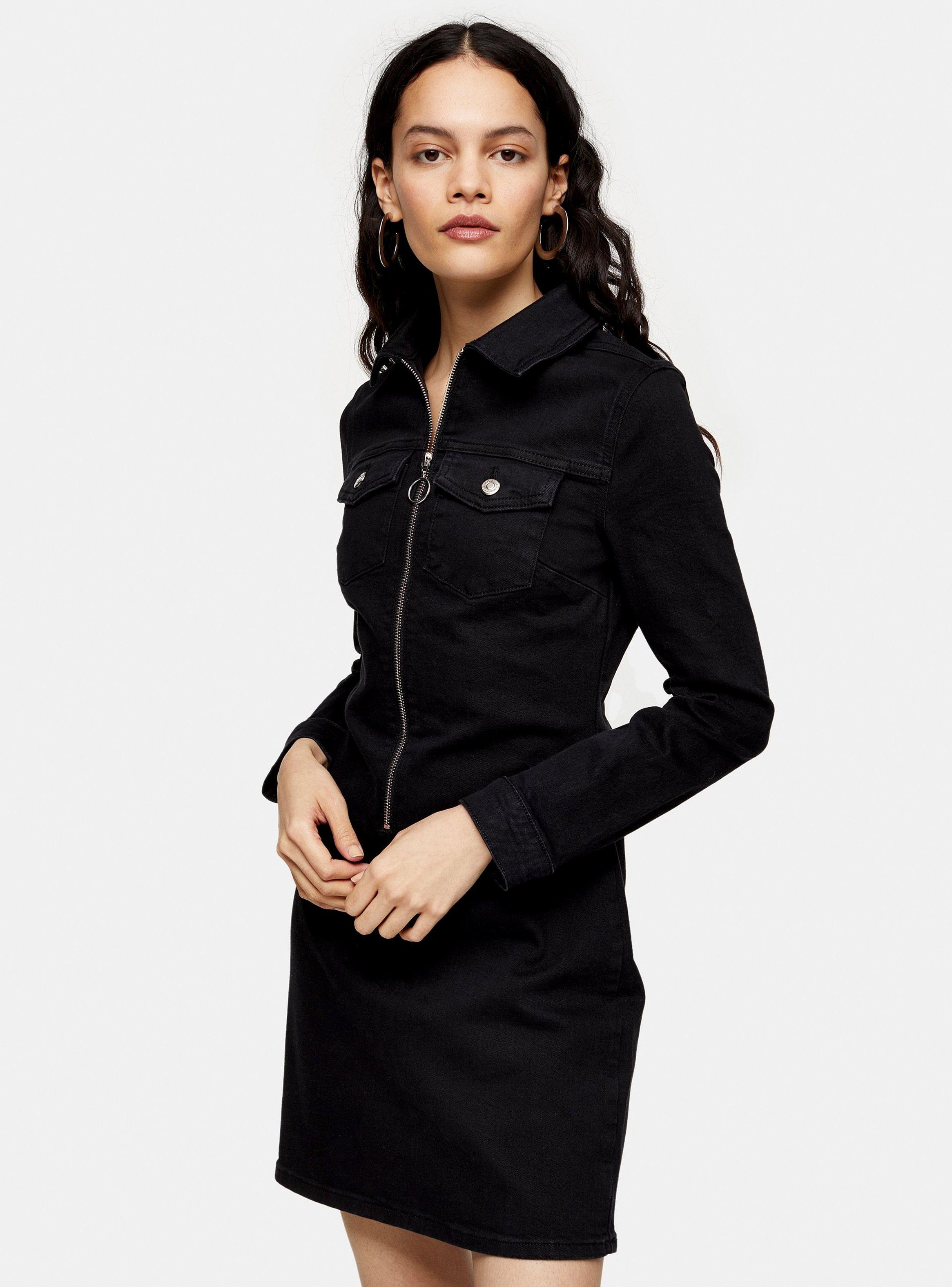 Vestido Black Stretch Denim Zip Topshop-0