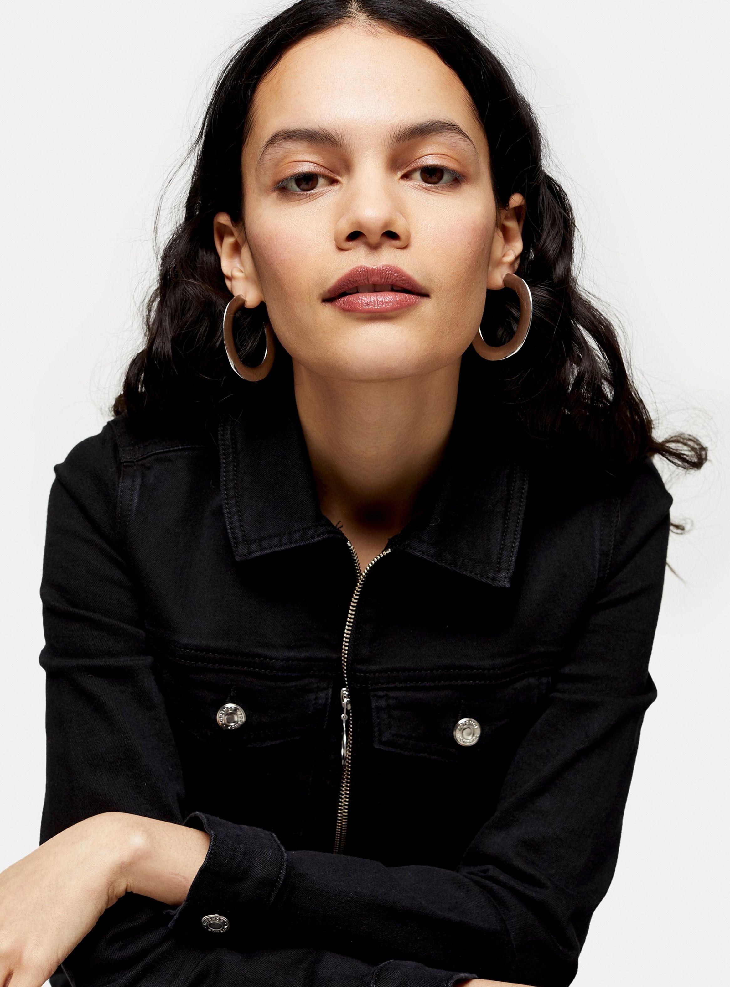 Vestido Black Stretch Denim Zip Topshop-1