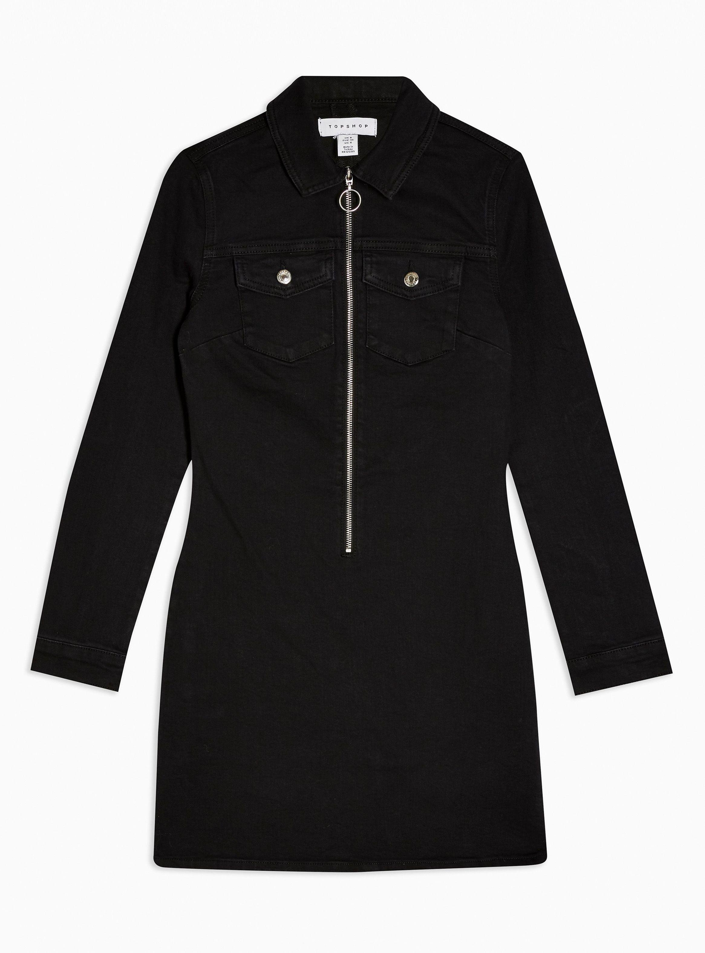 Vestido Black Stretch Denim Zip Topshop-2