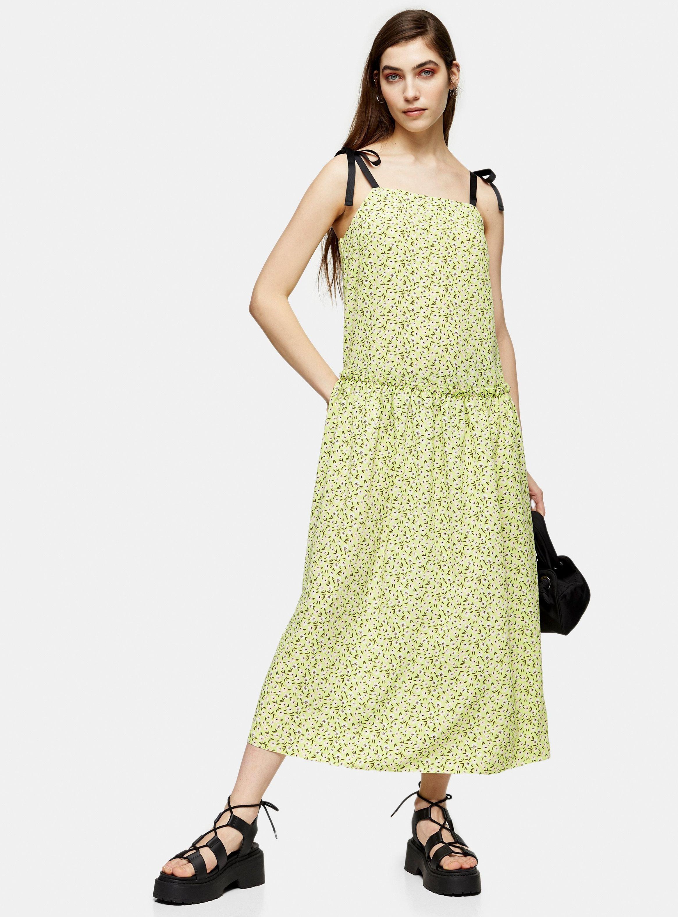 Vestido Midi Lime Green Floral Drop Waist-0