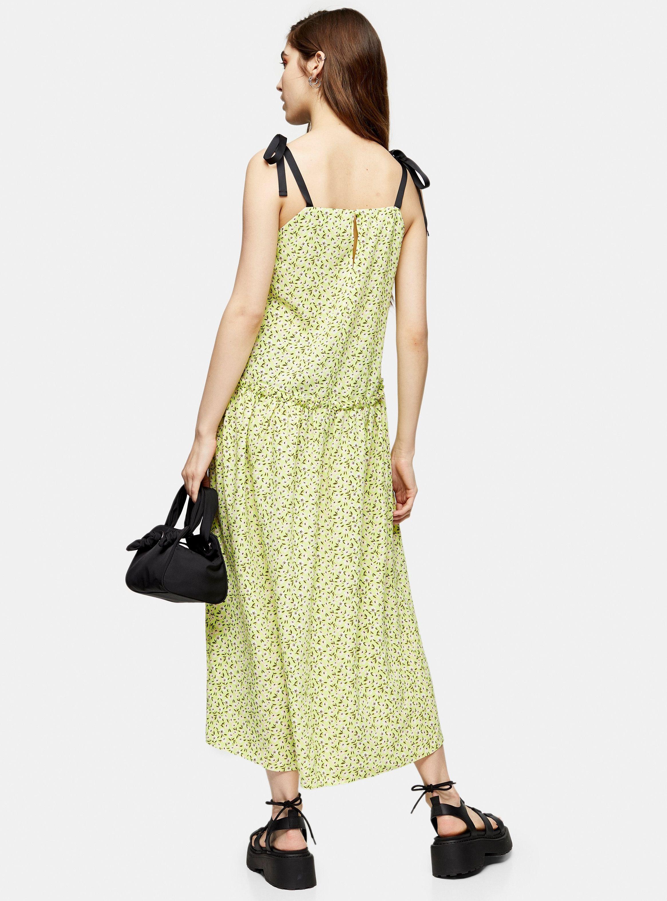 Vestido Midi Lime Green Floral Drop Waist-1