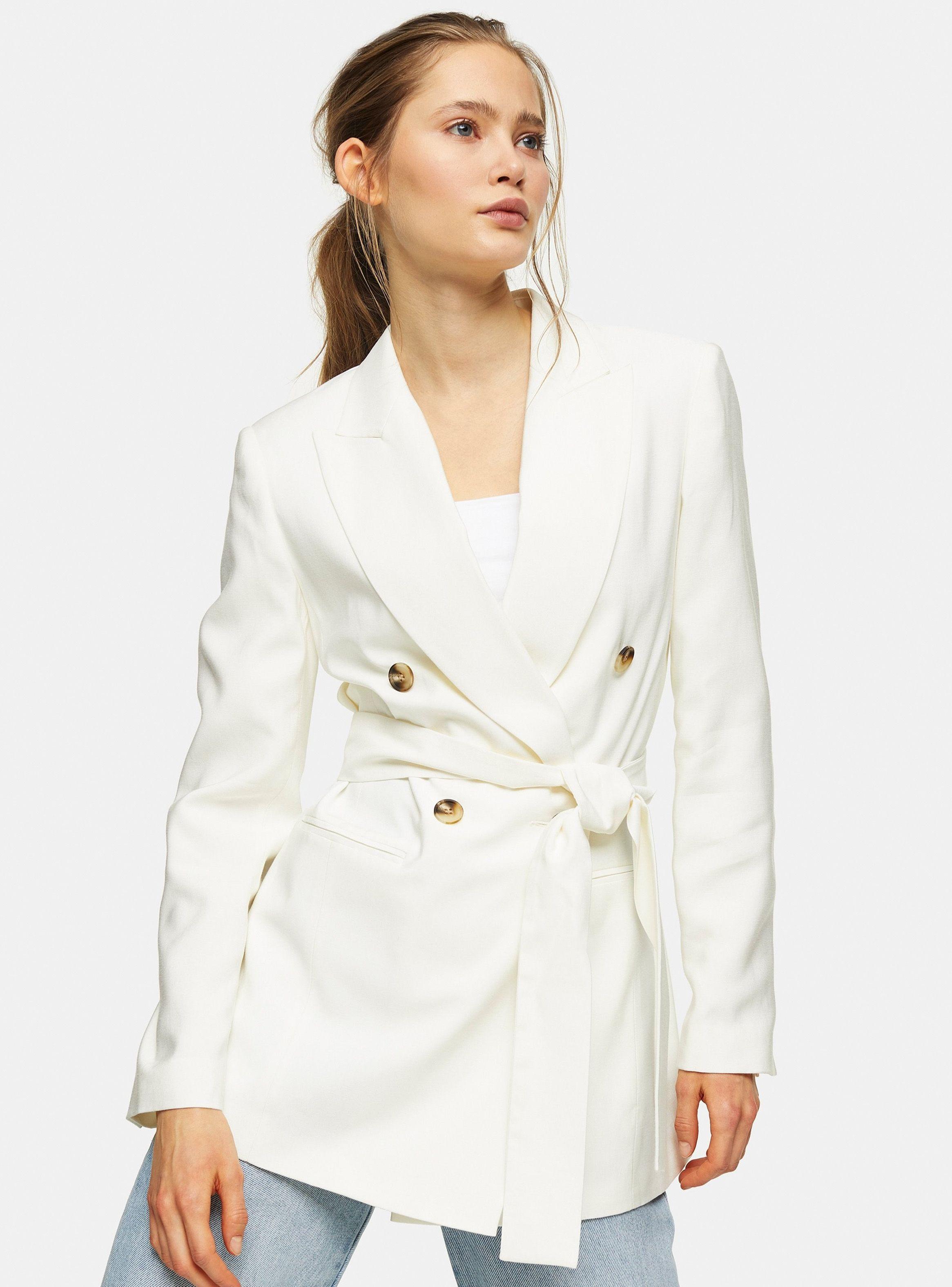Blazer Ivory Belted Double Breasted Topshop-0