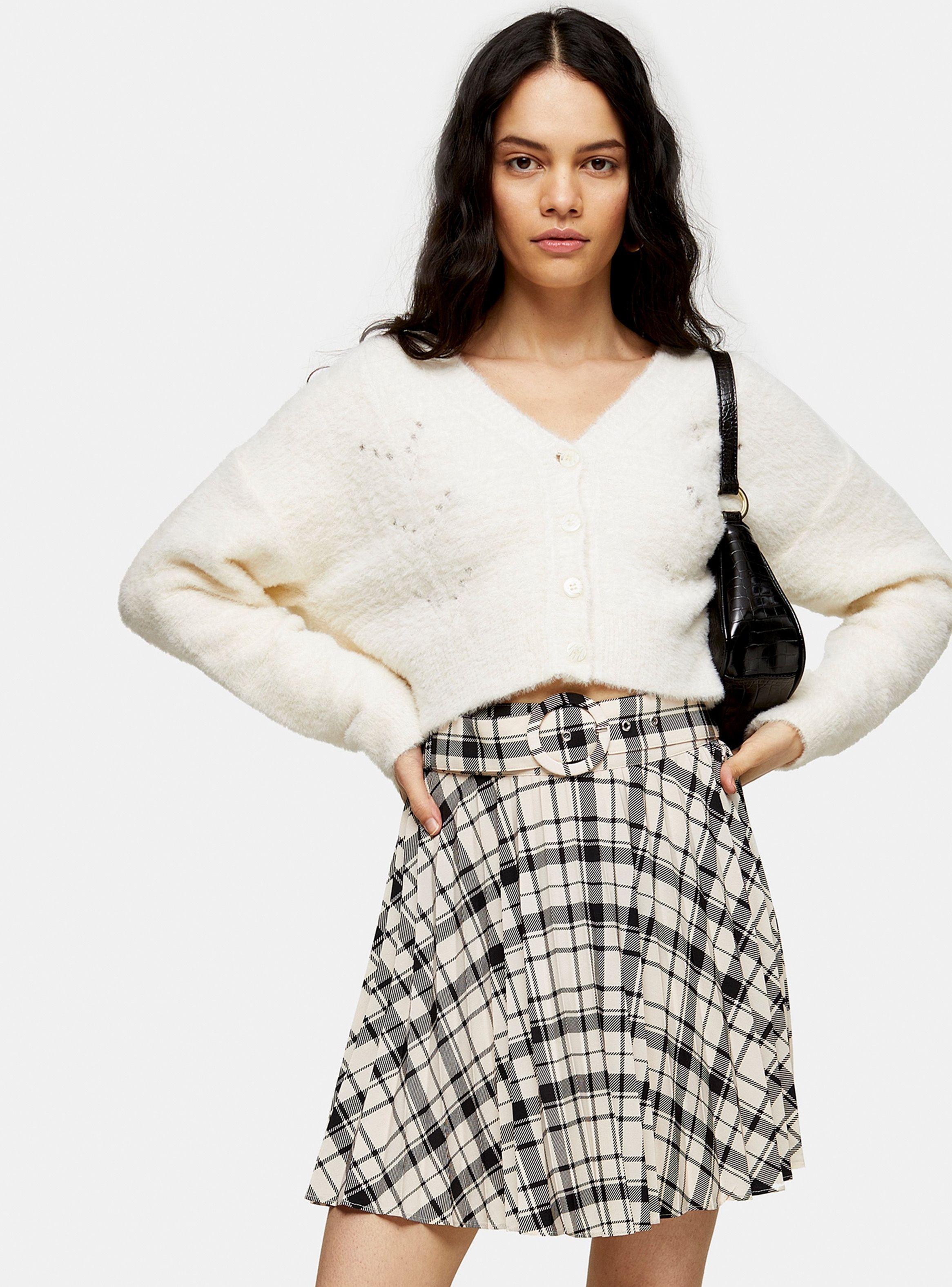 Falda Mini Black And White Check Pleated Topshop-3