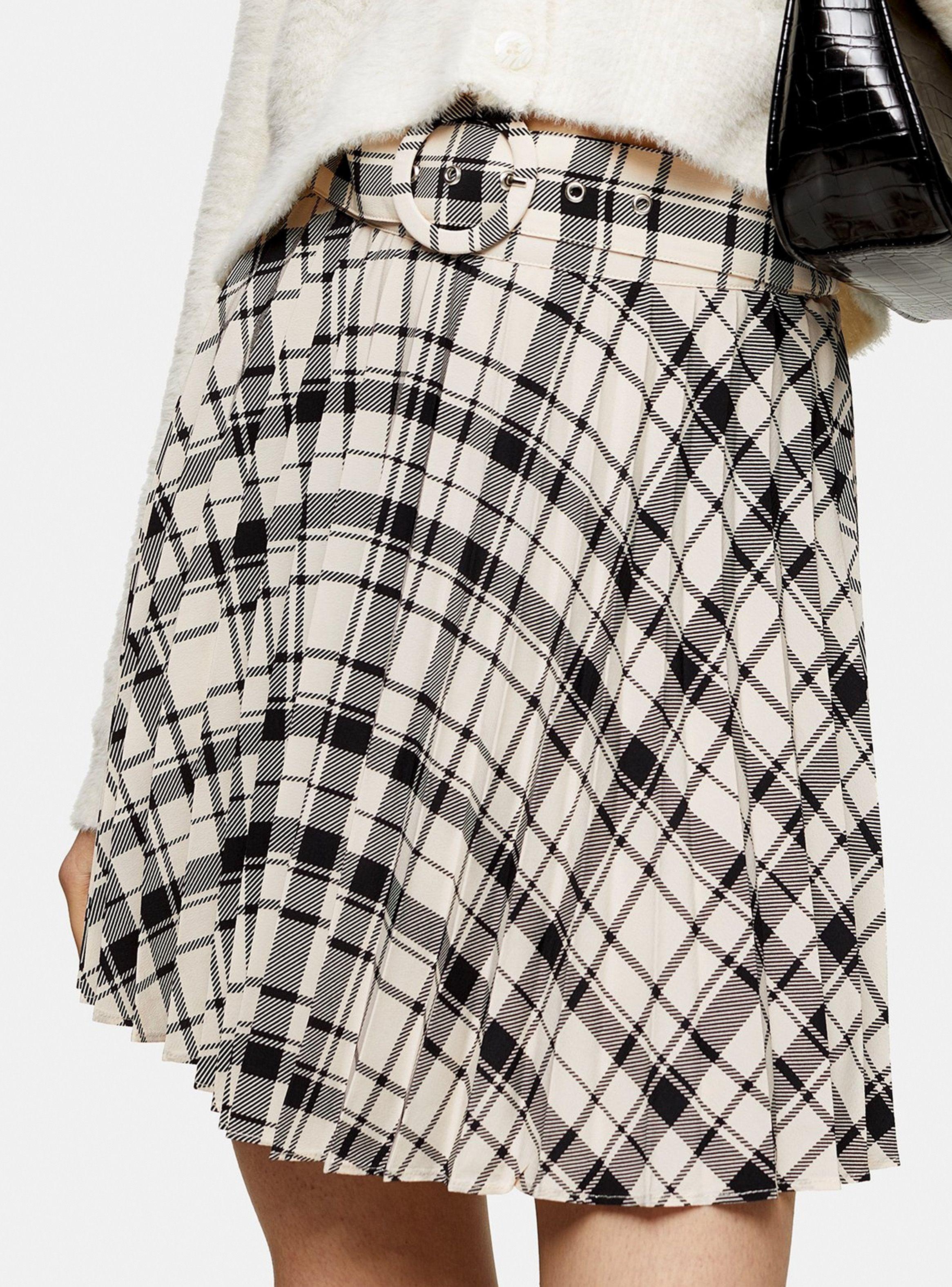 Falda Mini Black And White Check Pleated Topshop-0