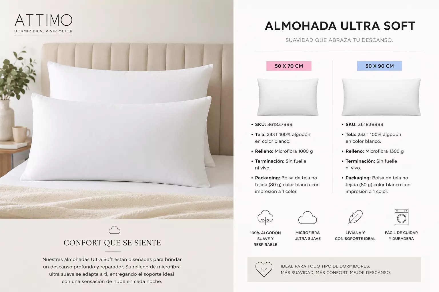 Almohada Ultra Soft 50x90 cm-2