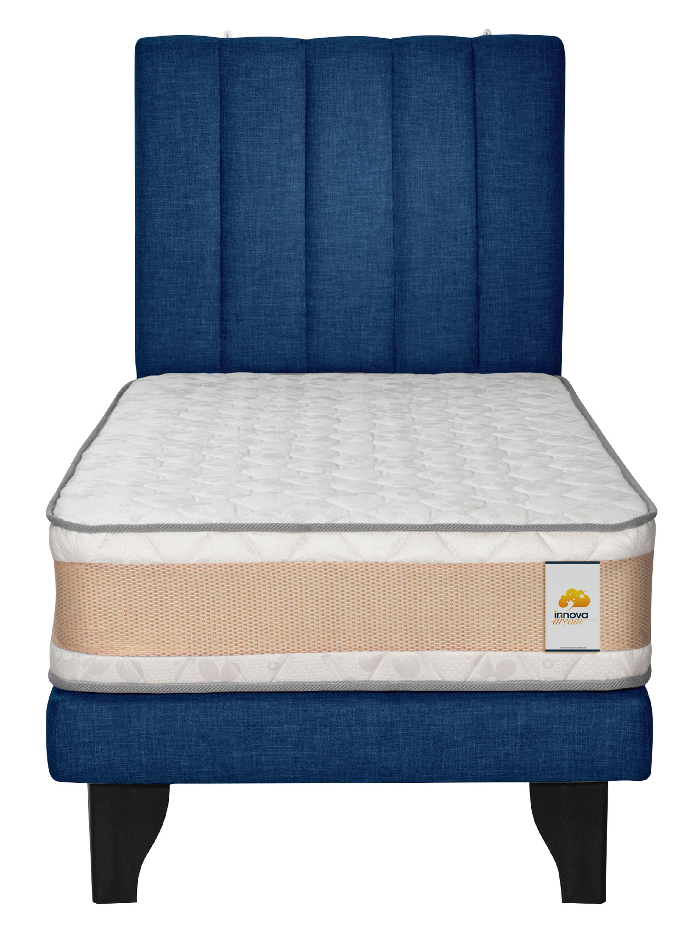 Cama Europea Premium 1 Plazas + Respaldo Azul-0