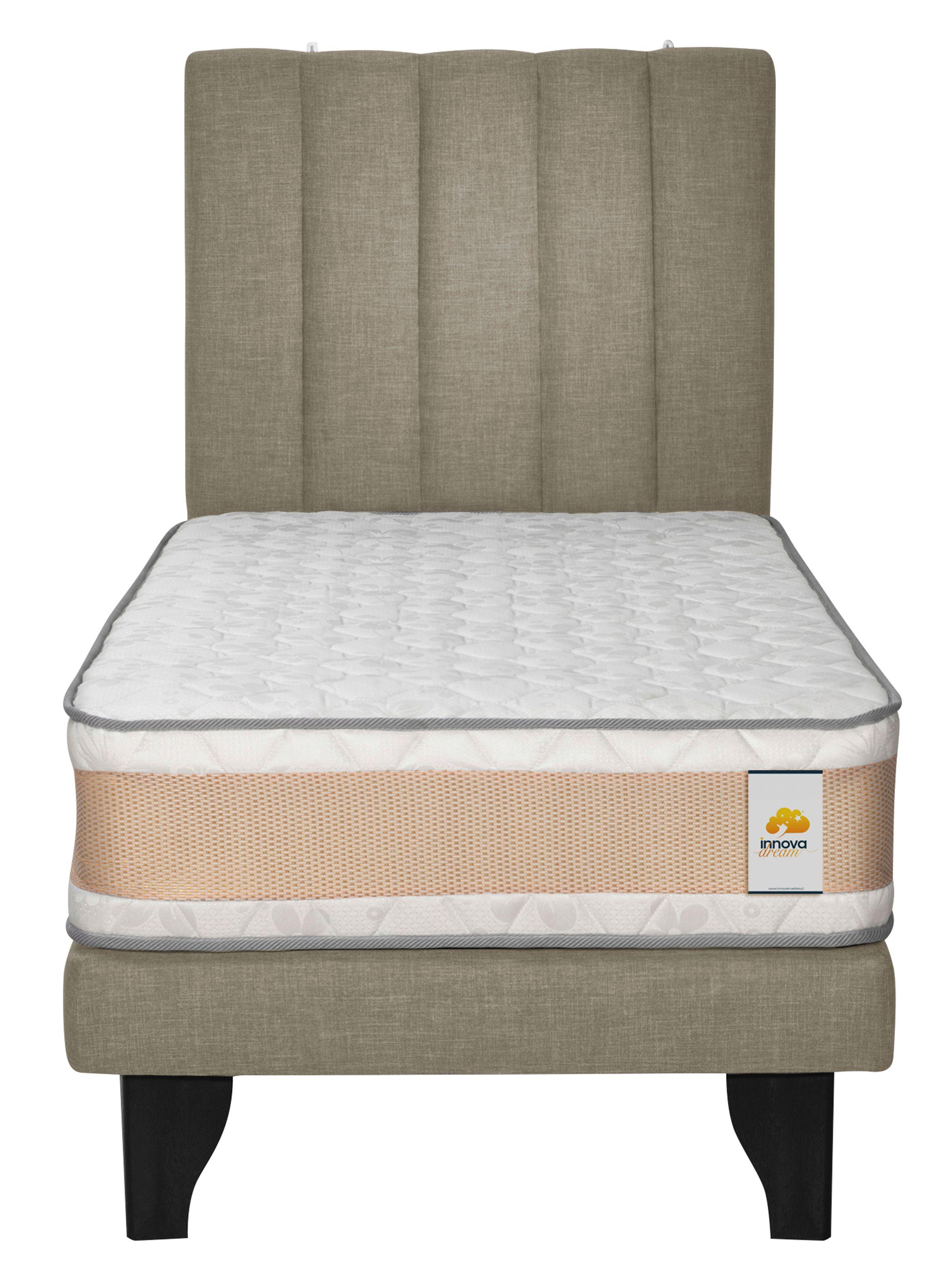 Cama Europea Premium 1 Plazas + Respaldo Beige-0