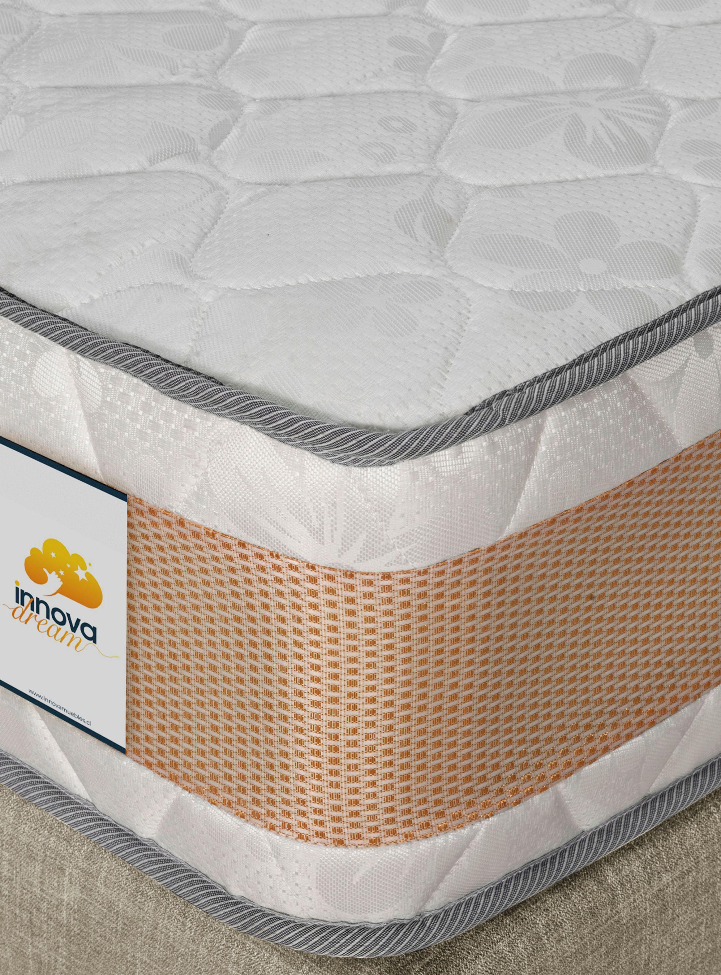 Cama Europea Premium 1 Plazas + Respaldo Beige-1