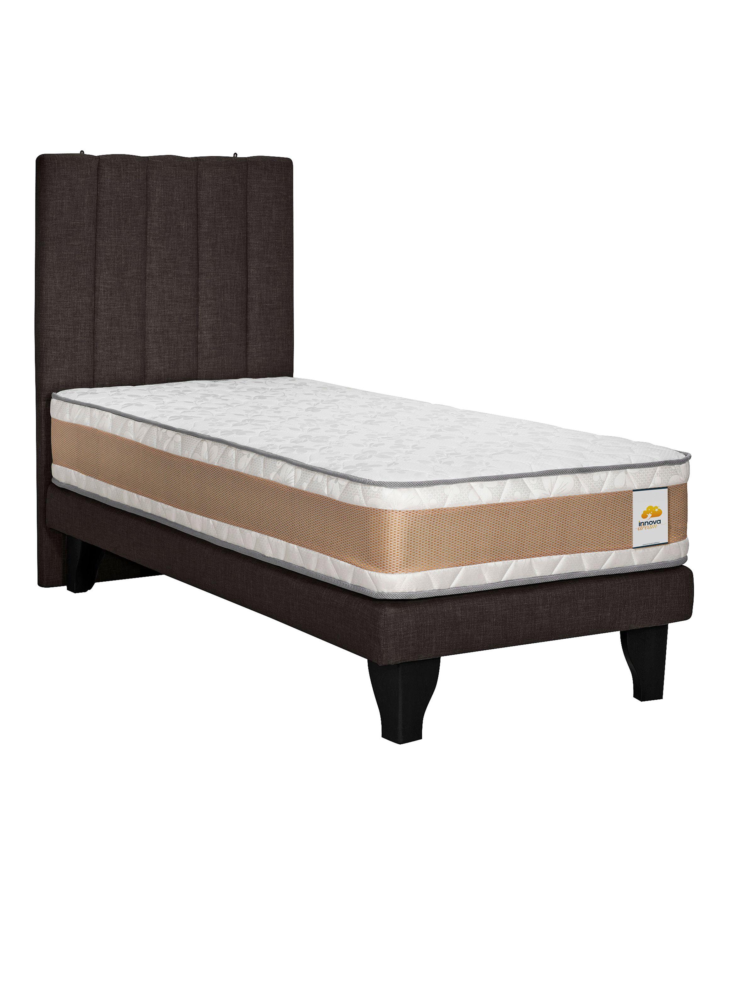 Cama Europea Premium 1 Plazas + Respaldo Chocolate-0