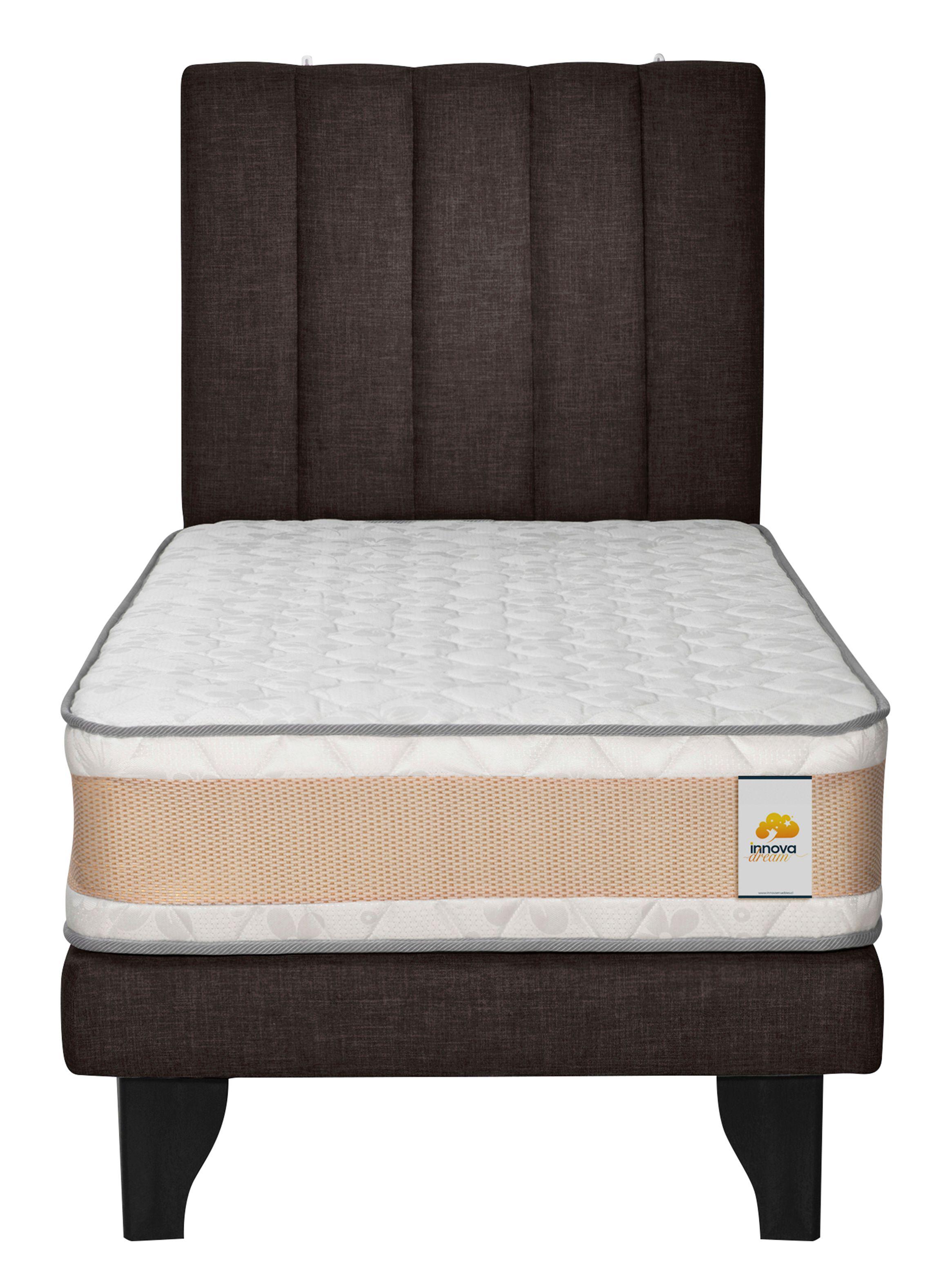 Cama Europea Premium 1 Plazas + Respaldo Chocolate-1