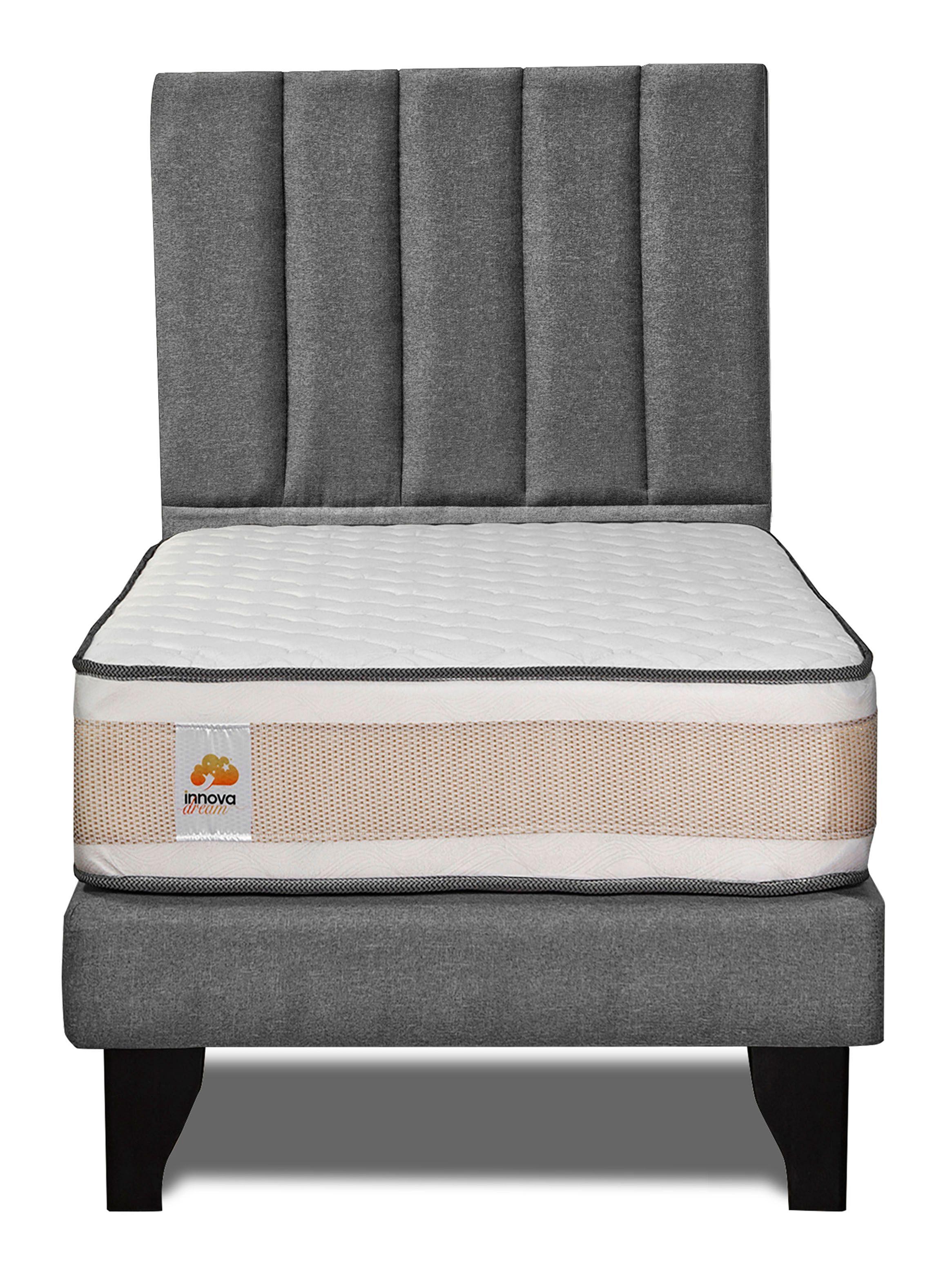Cama Europea Premium 1 Plaza + Respaldo Dreams Gris-2