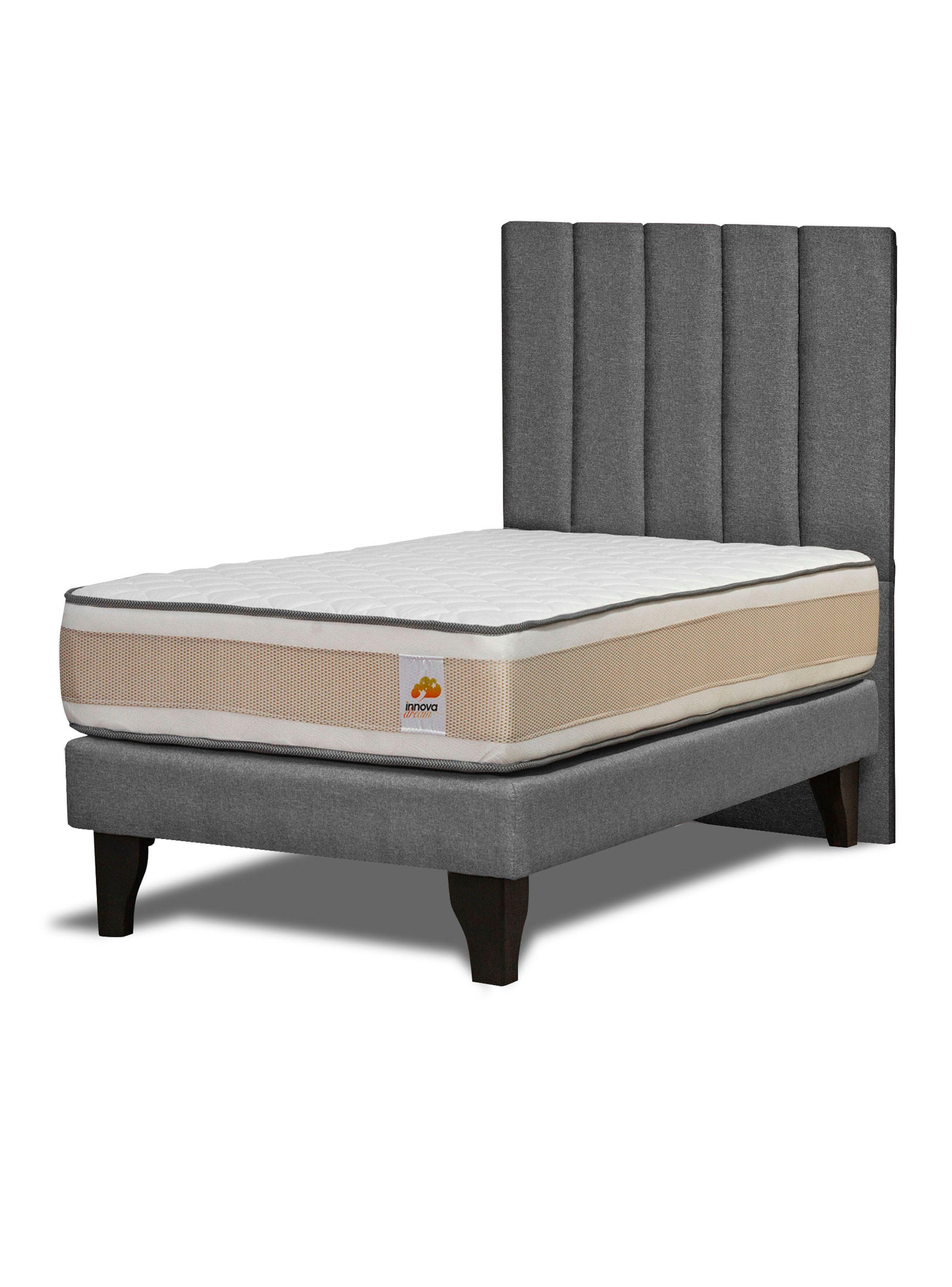 Cama Europea Premium 1 Plaza + Respaldo Dreams Gris-0