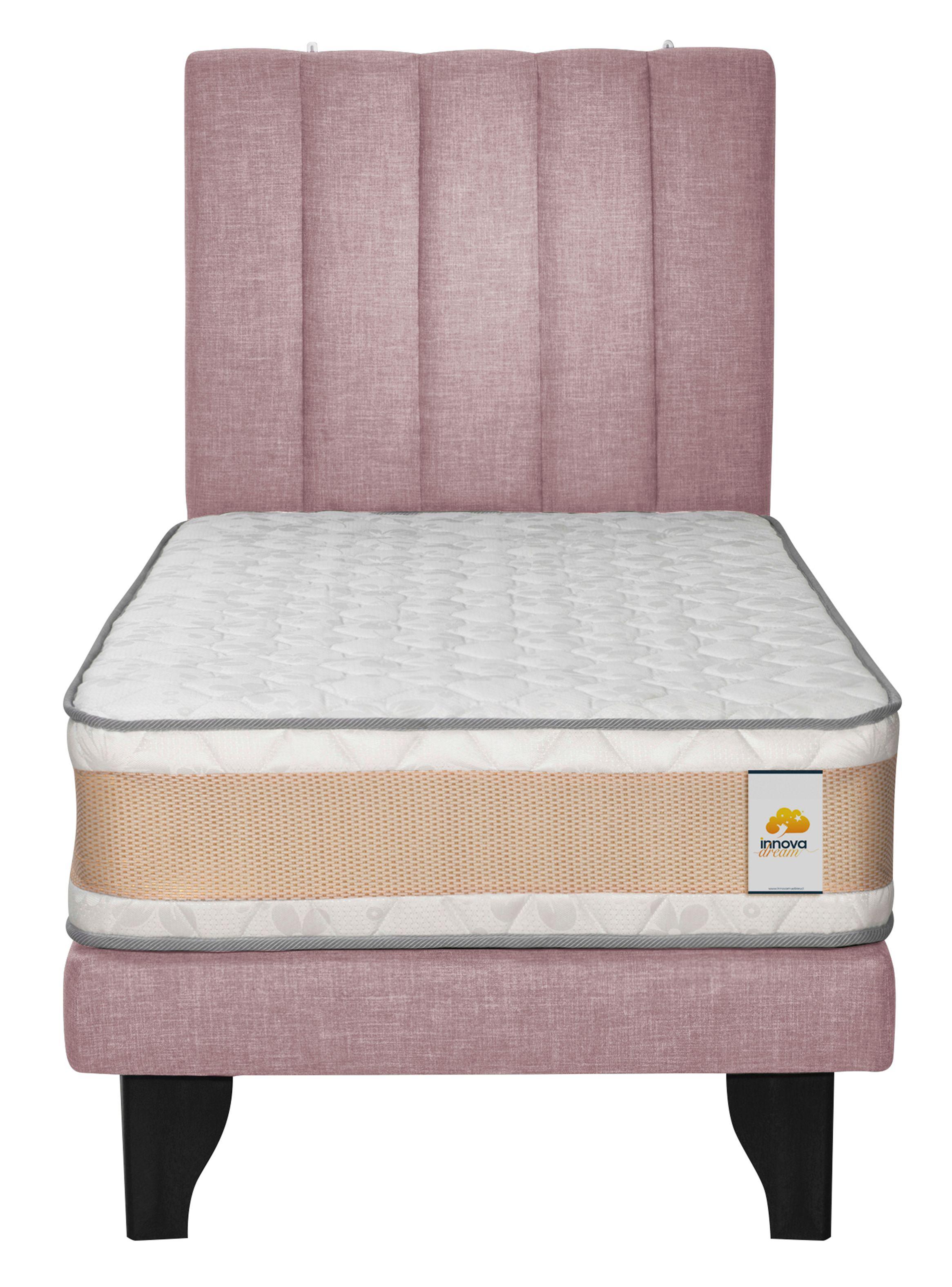 Cama Europea Premium 1 Plazas + Respaldo Rosa-1