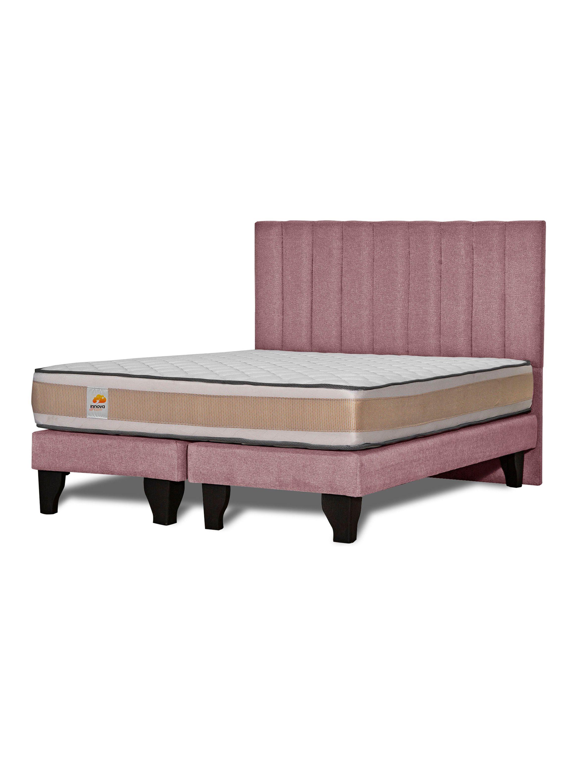Cama Europea Premium King + Respaldo Rosa-0
