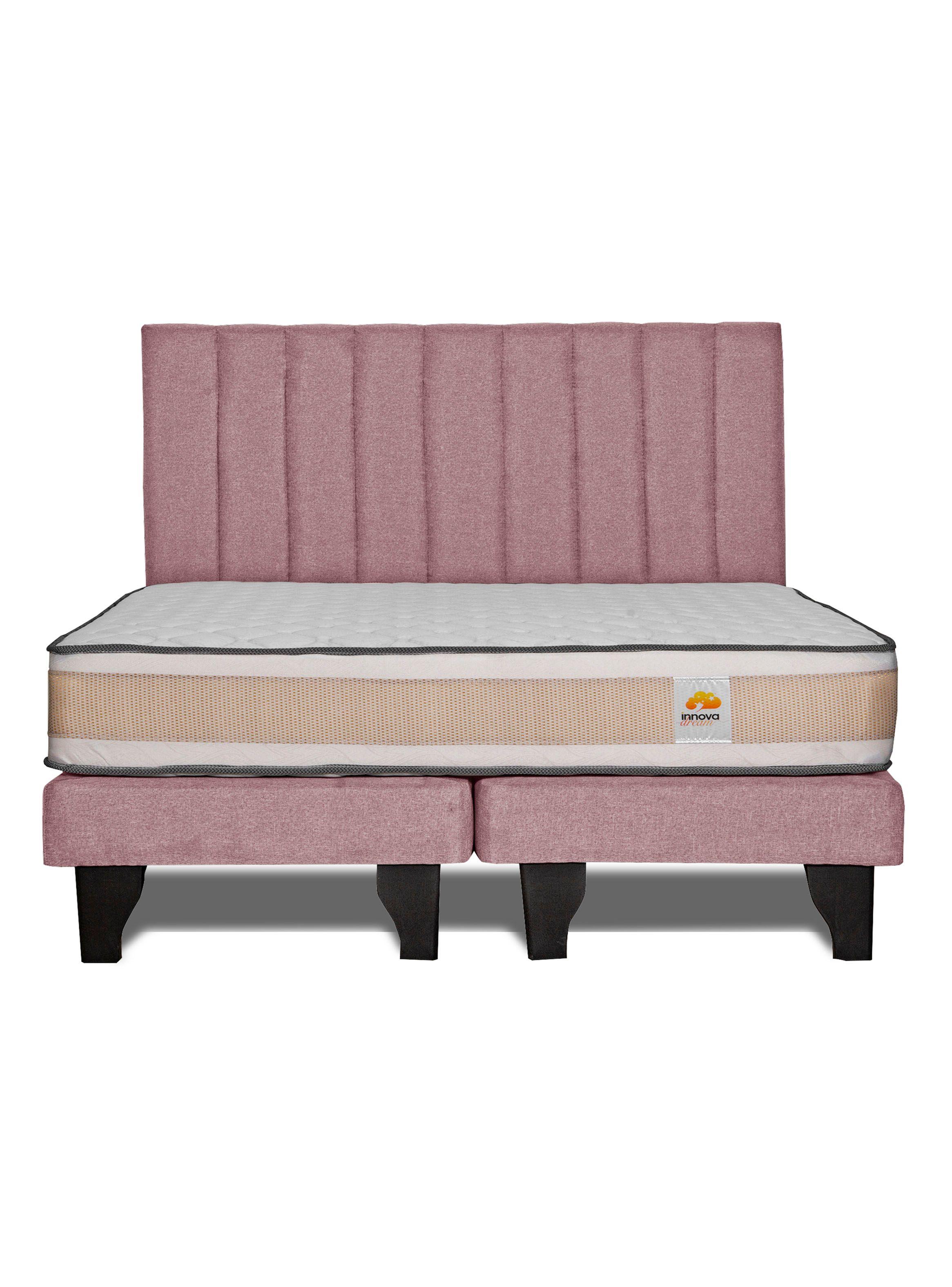 Cama Europea Premium King + Respaldo Rosa-2