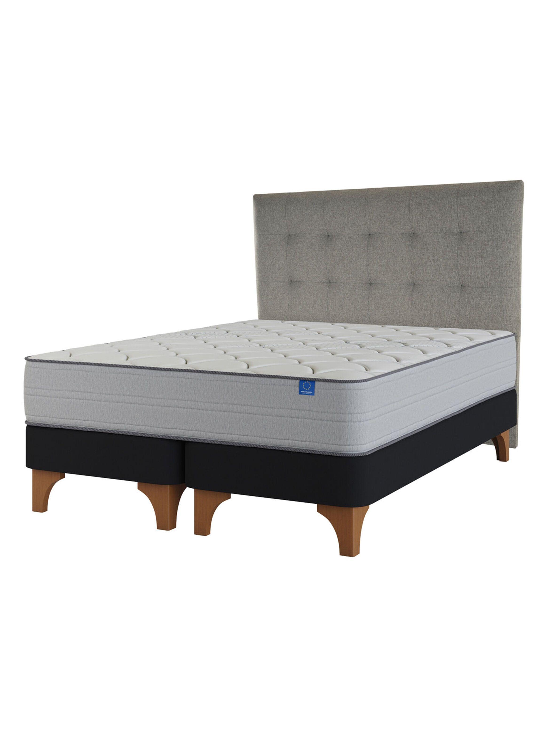 Cama Europea Seaqual 2 Plazas Base Dividida + Respaldo Design Gris-0