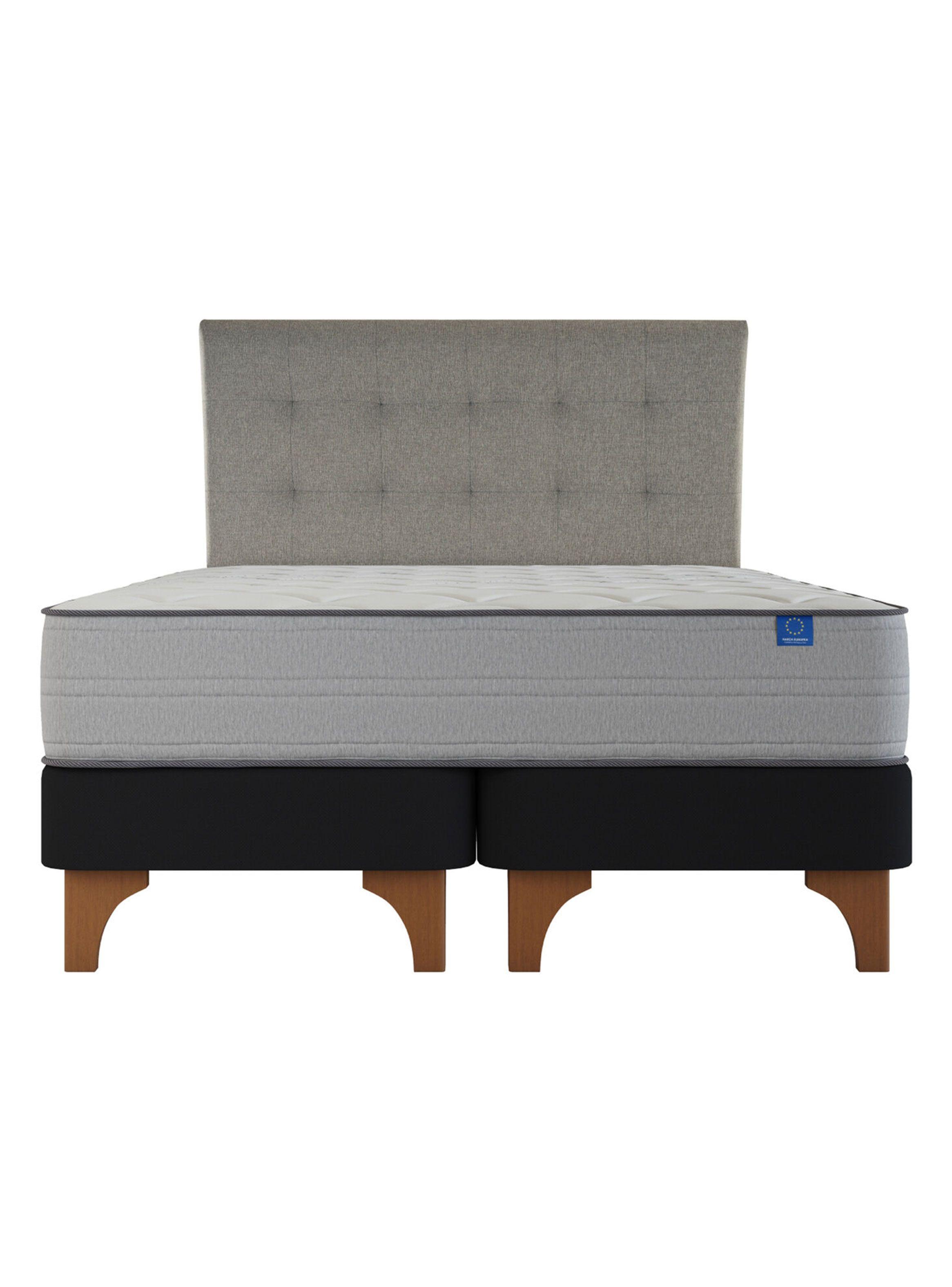 Cama Europea Seaqual 2 Plazas Base Dividida + Respaldo Design Gris-2
