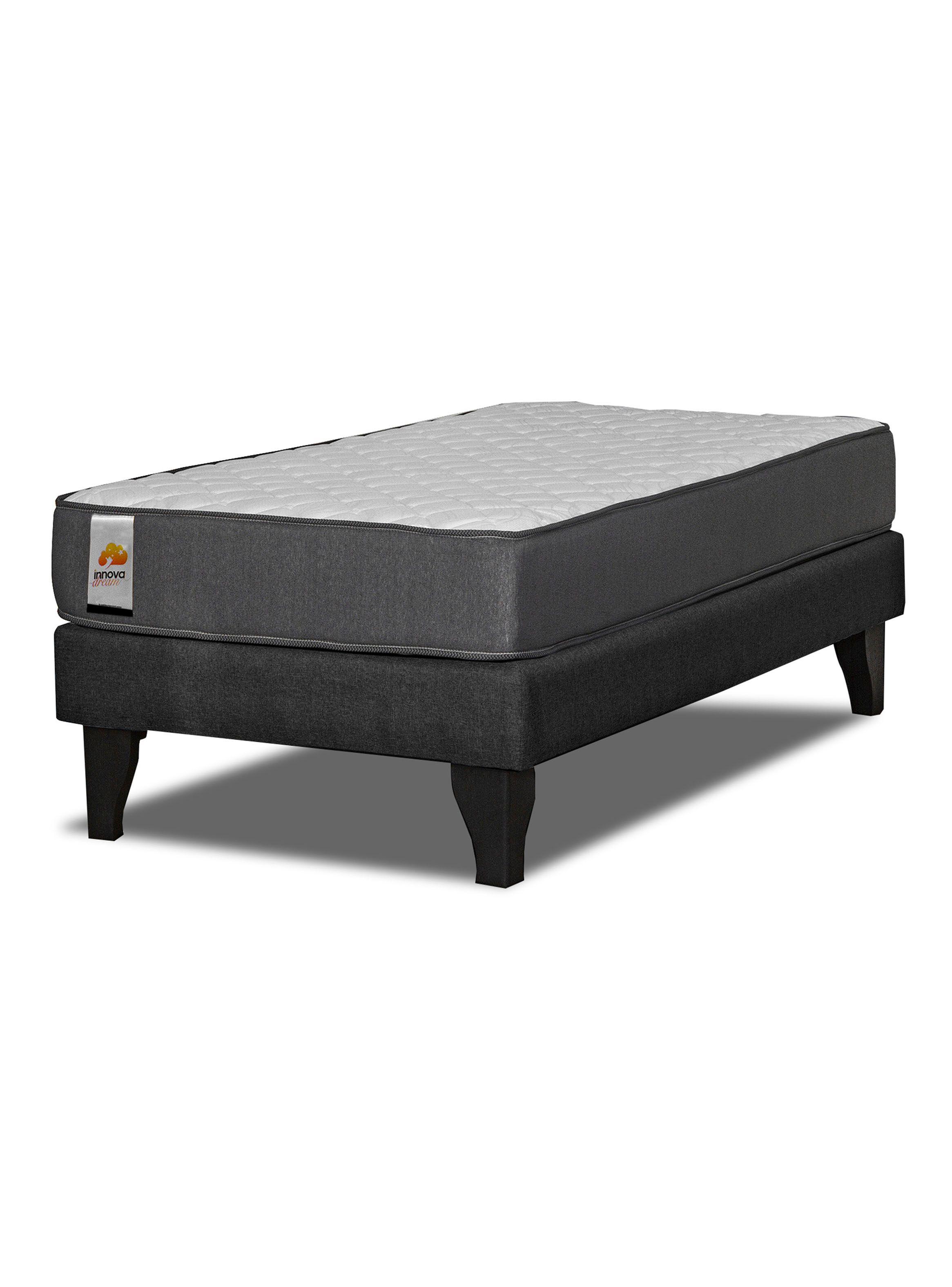 Cama Europea Silver 1 Plaza + Respaldo Negro-0