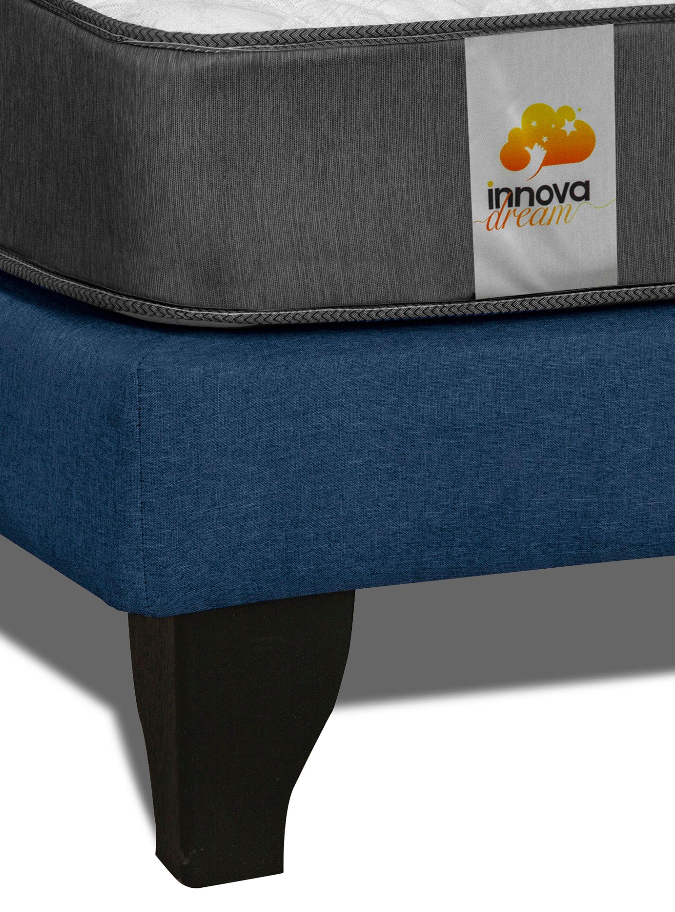 Cama Europea Silver King + Respaldo Azul-3