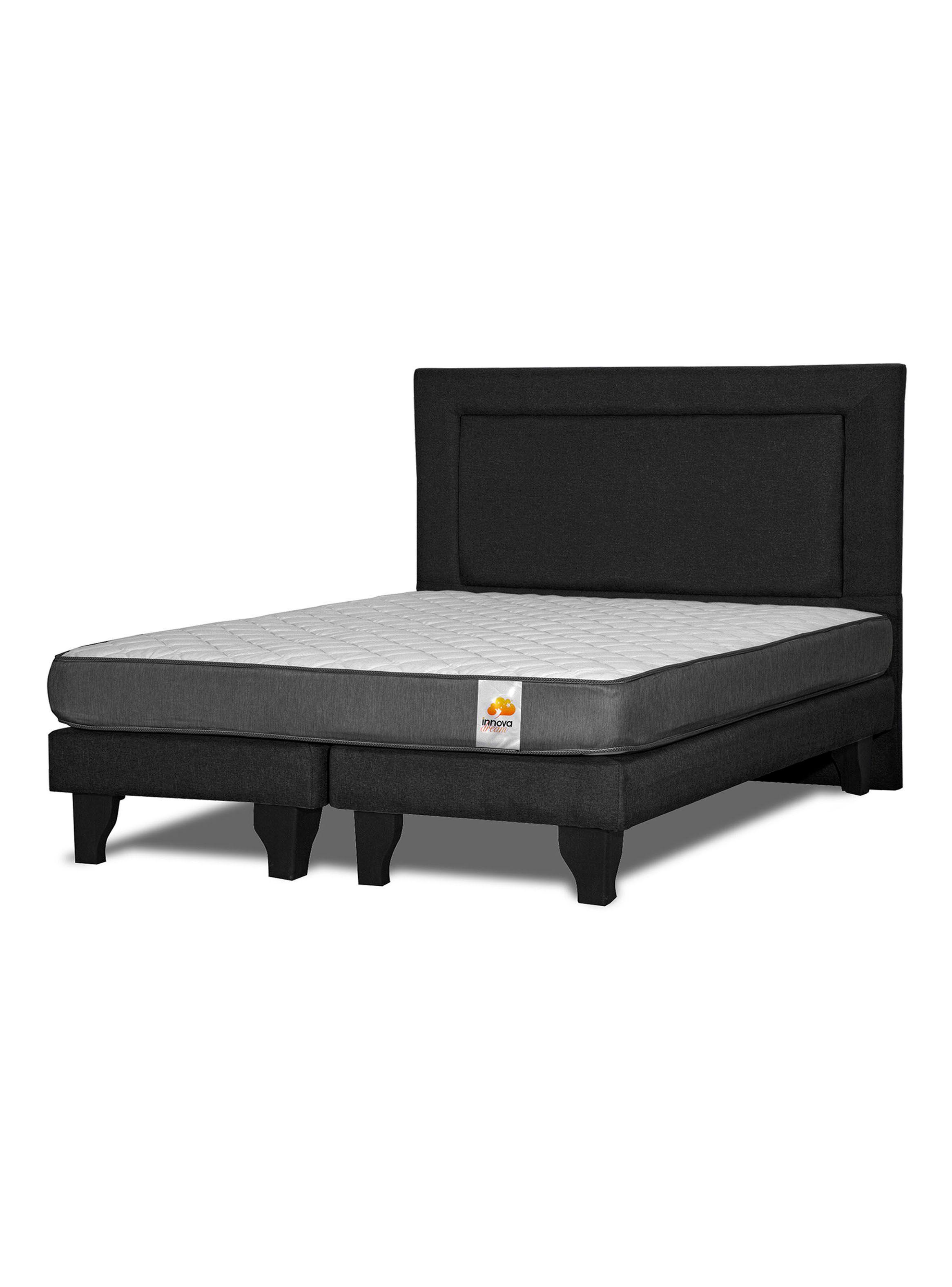 Cama Europea Silver King + Respaldo Negro-0