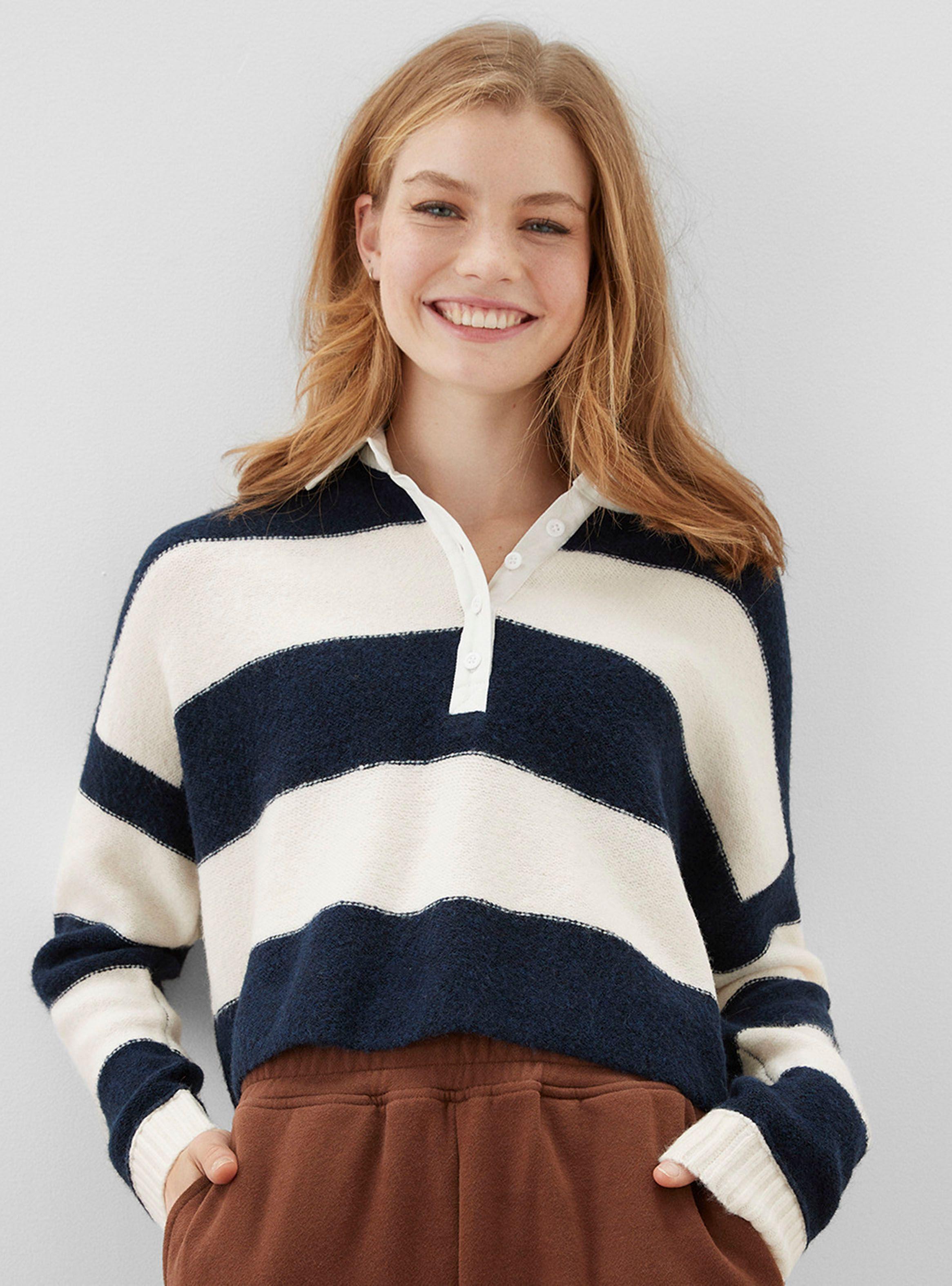 Sweater Striped Ballon-Sleeve Polo-0
