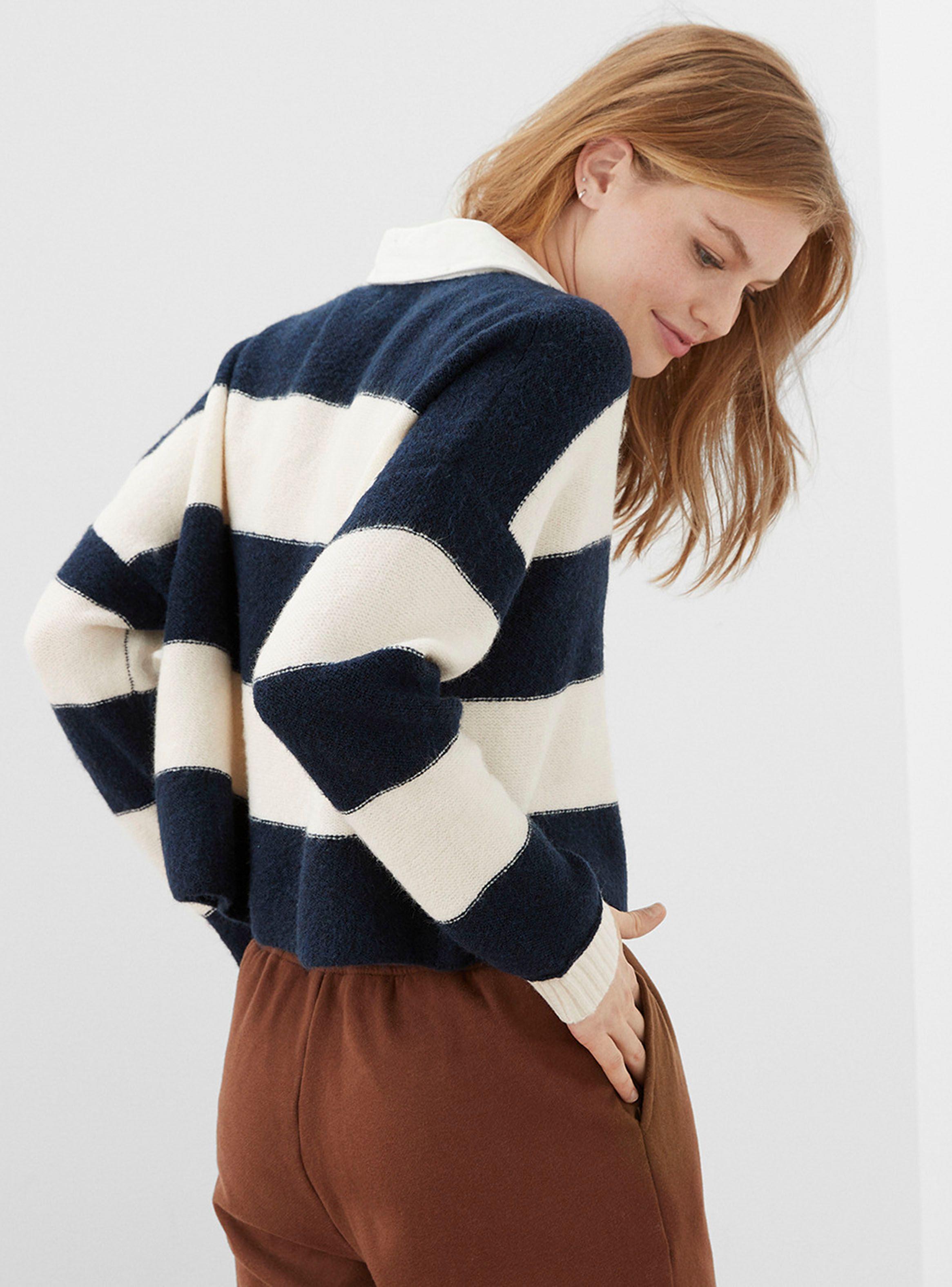 Sweater Striped Ballon-Sleeve Polo-1