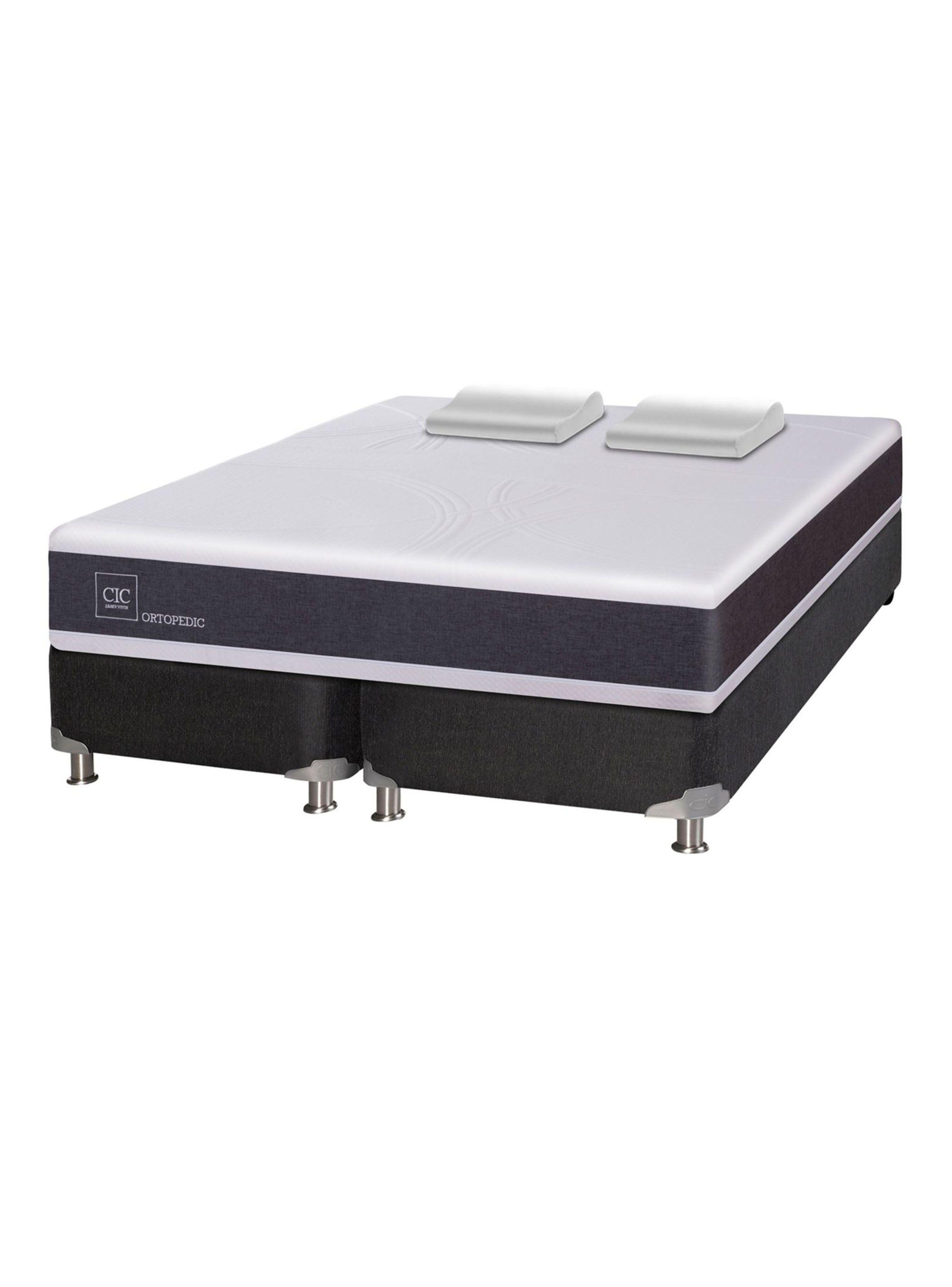 Box Spring New Ortopedic B5 Black Base 2 Plazas Dividida + Almohadas-0