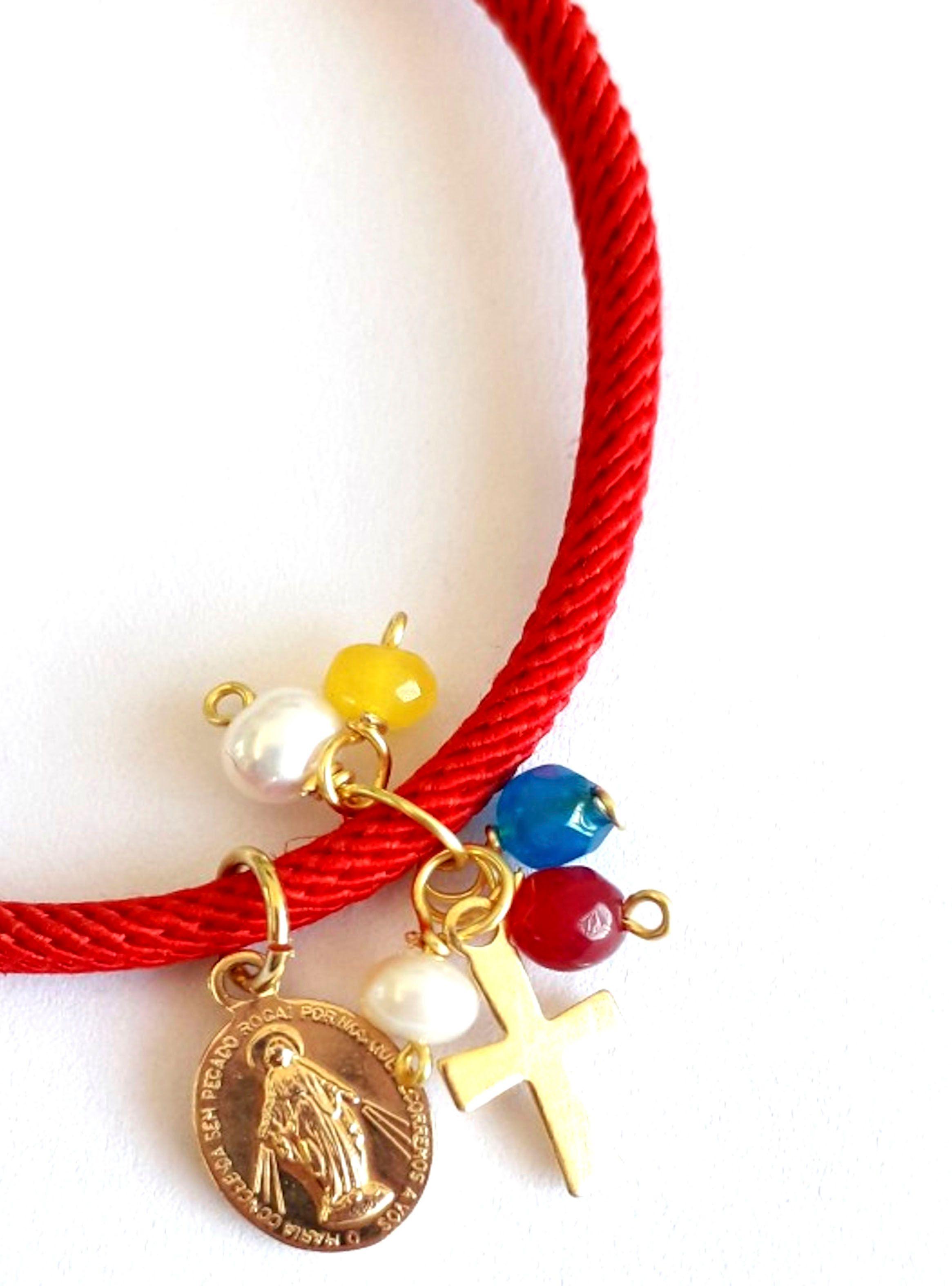 Pulsera Lily Joyas Roja con Virgen y Cruz-1