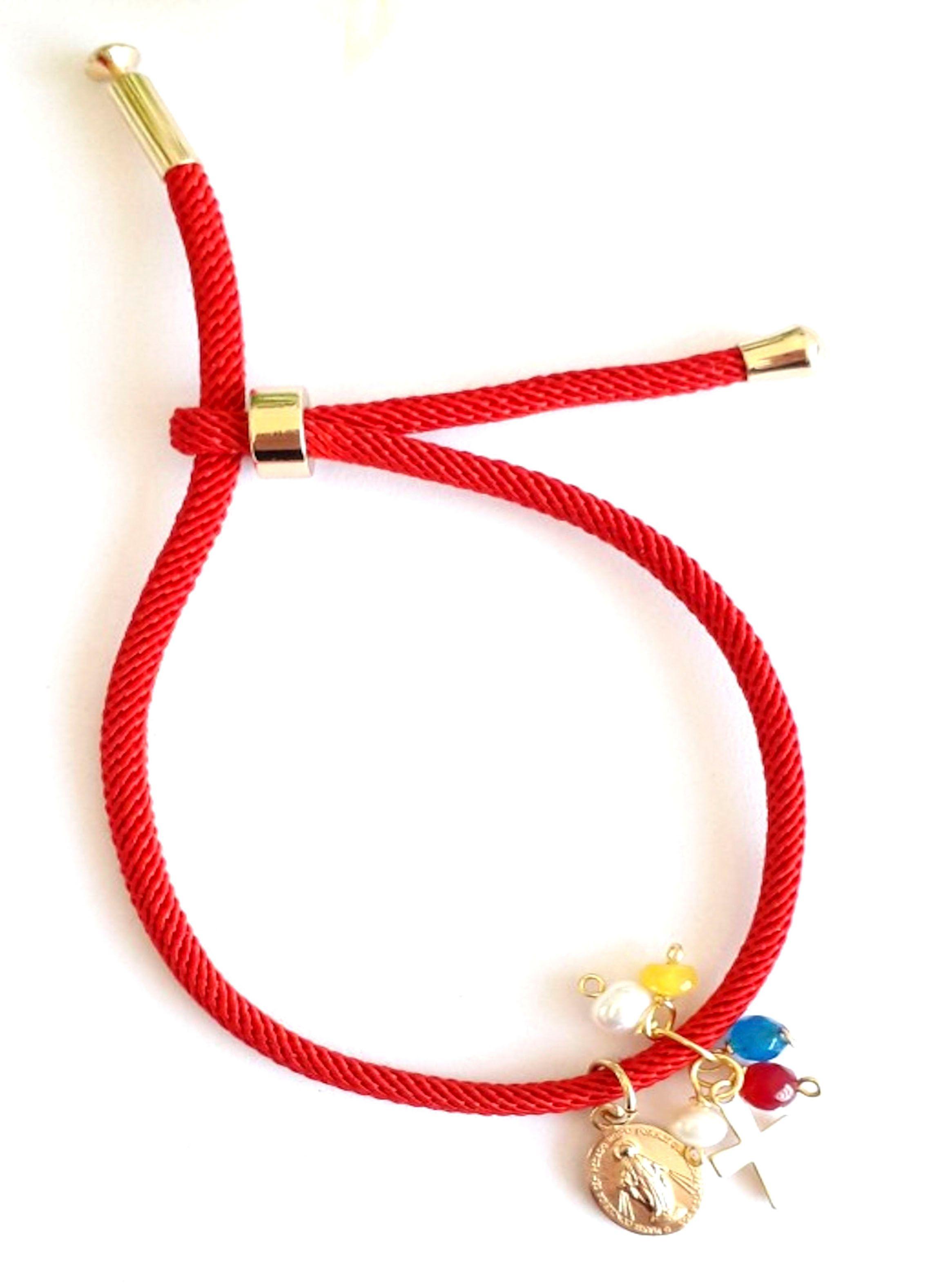 Pulsera Lily Joyas Roja con Virgen y Cruz-0