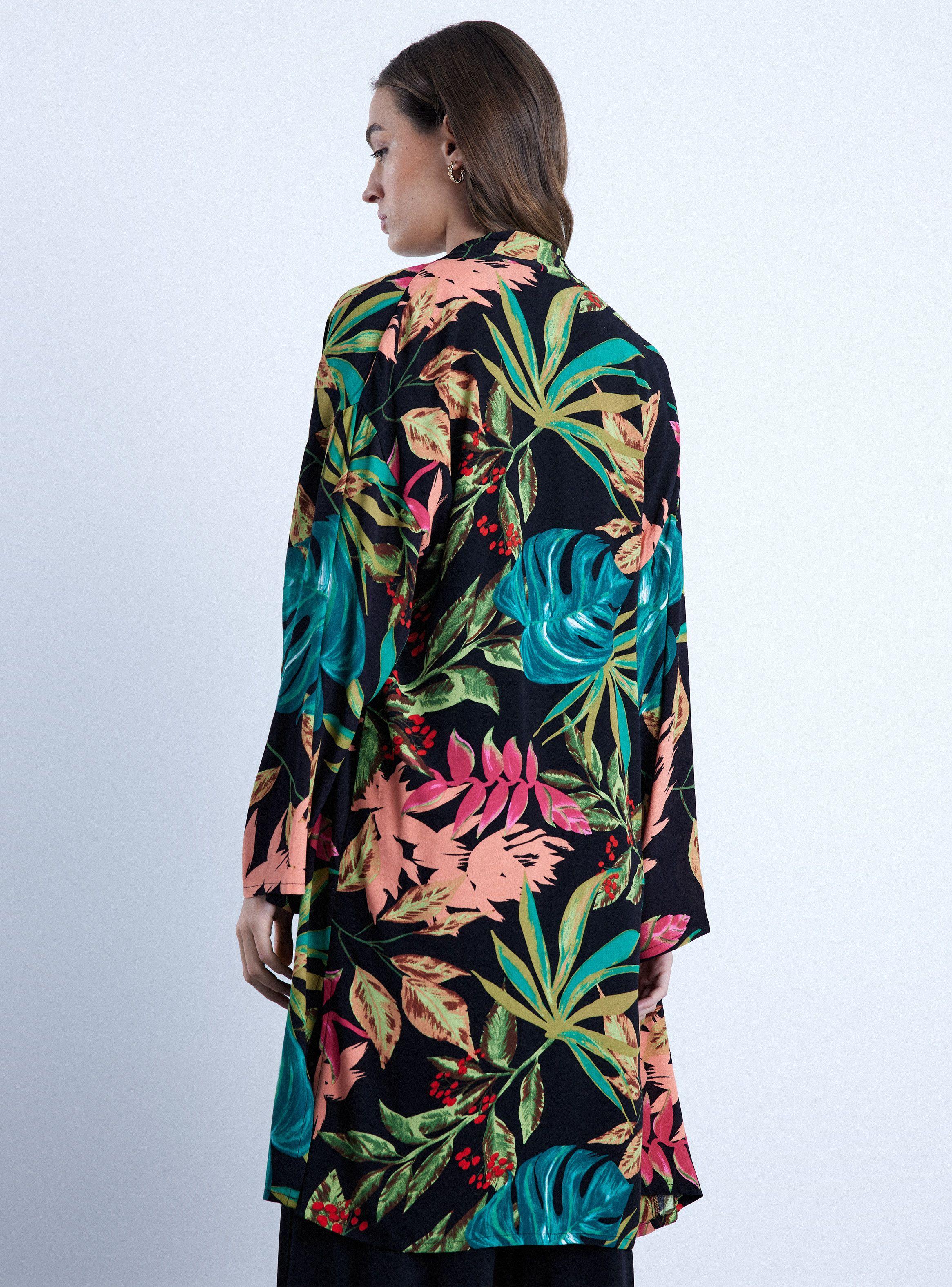 Blusa Kimono Estampado con Aberturas Laterales-1