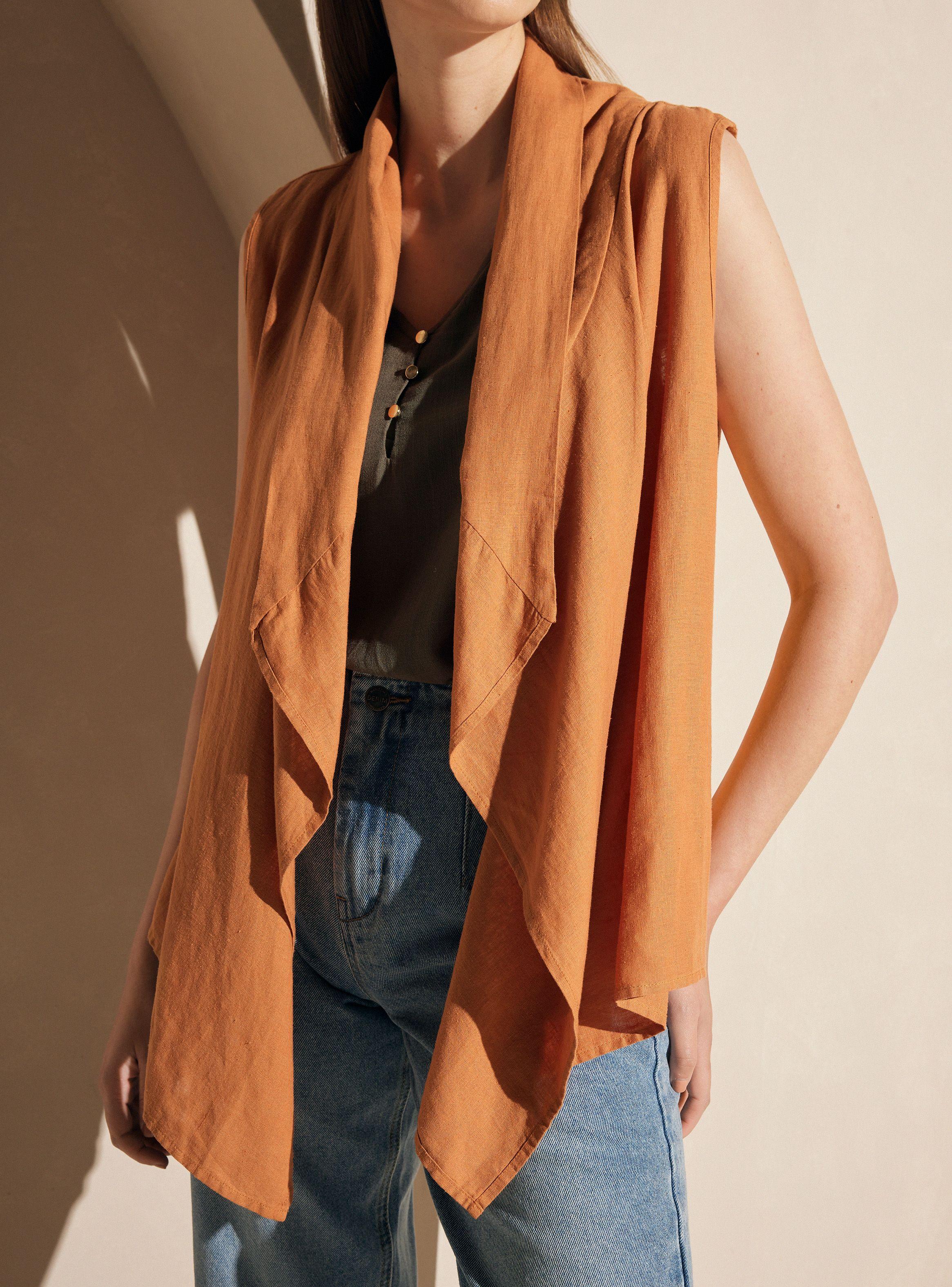 Blazer Lino Tipo Kimono sin Mangas-3