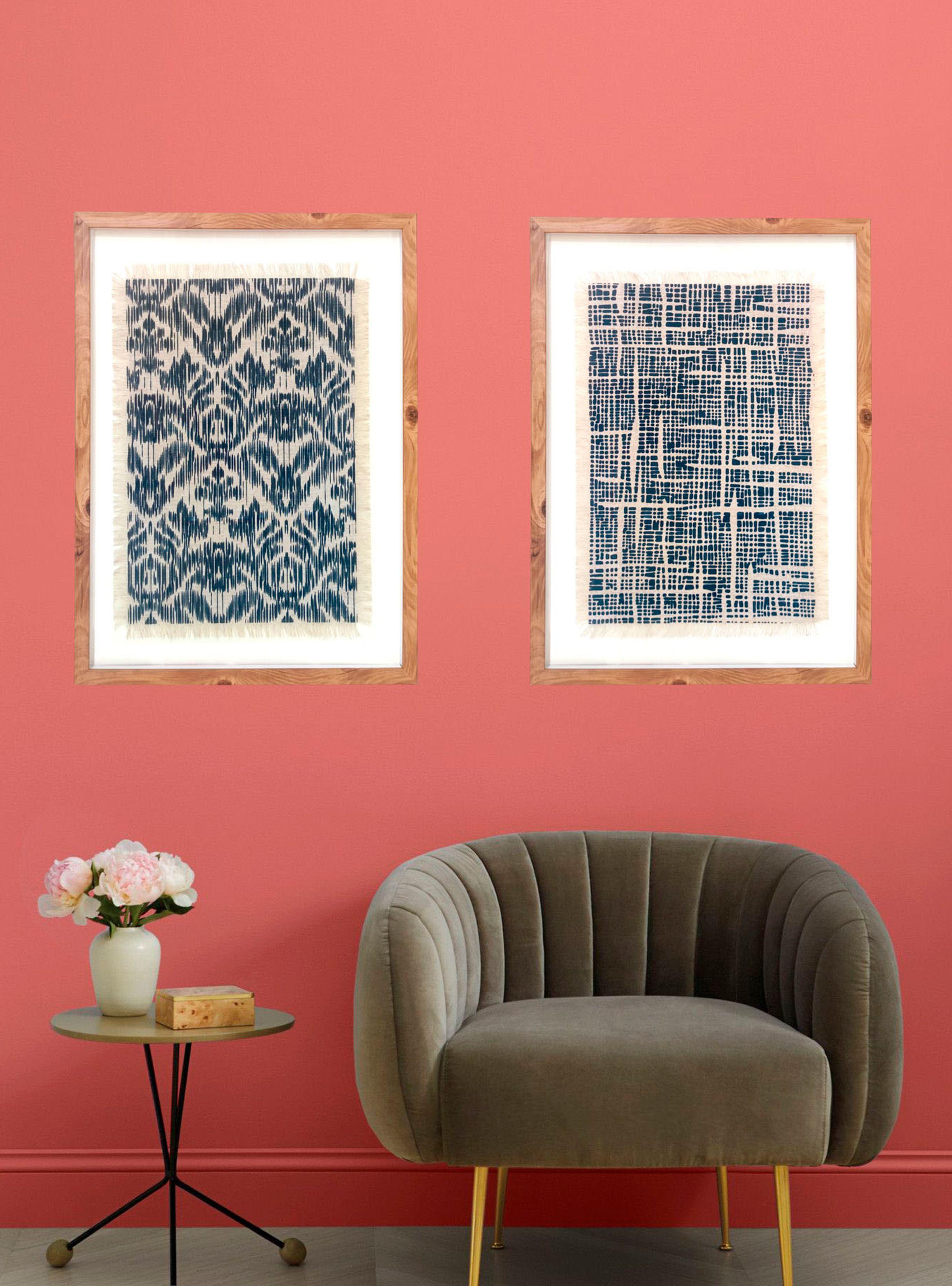 Cuadro con Vidrio 74.5 x 59.5 cm Tela Estampada Azul-3