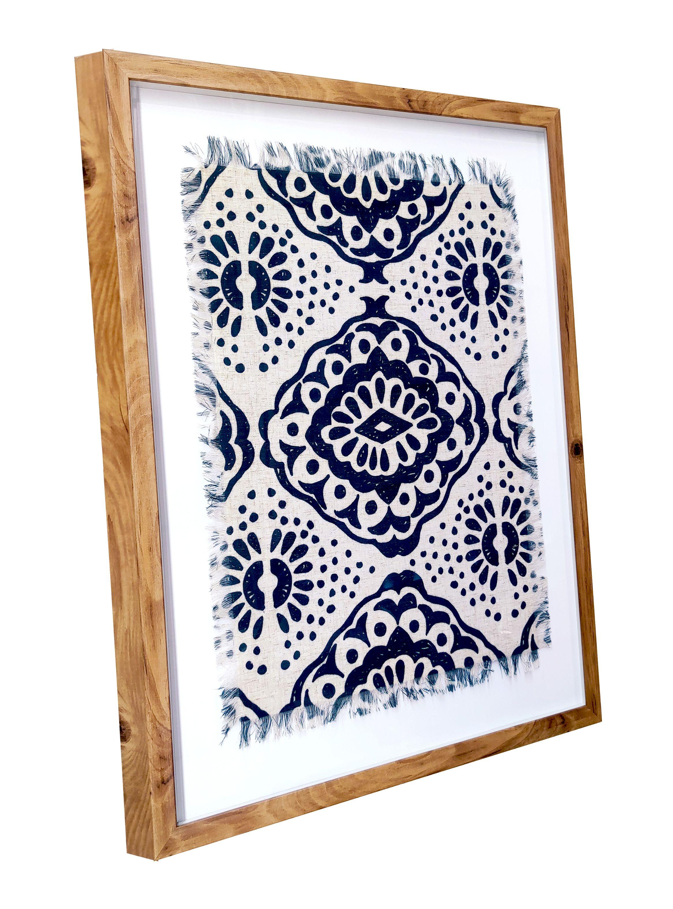 Cuadro Con Vidrio 74.5 x 59.5 cm Tela Azul Estampada-2