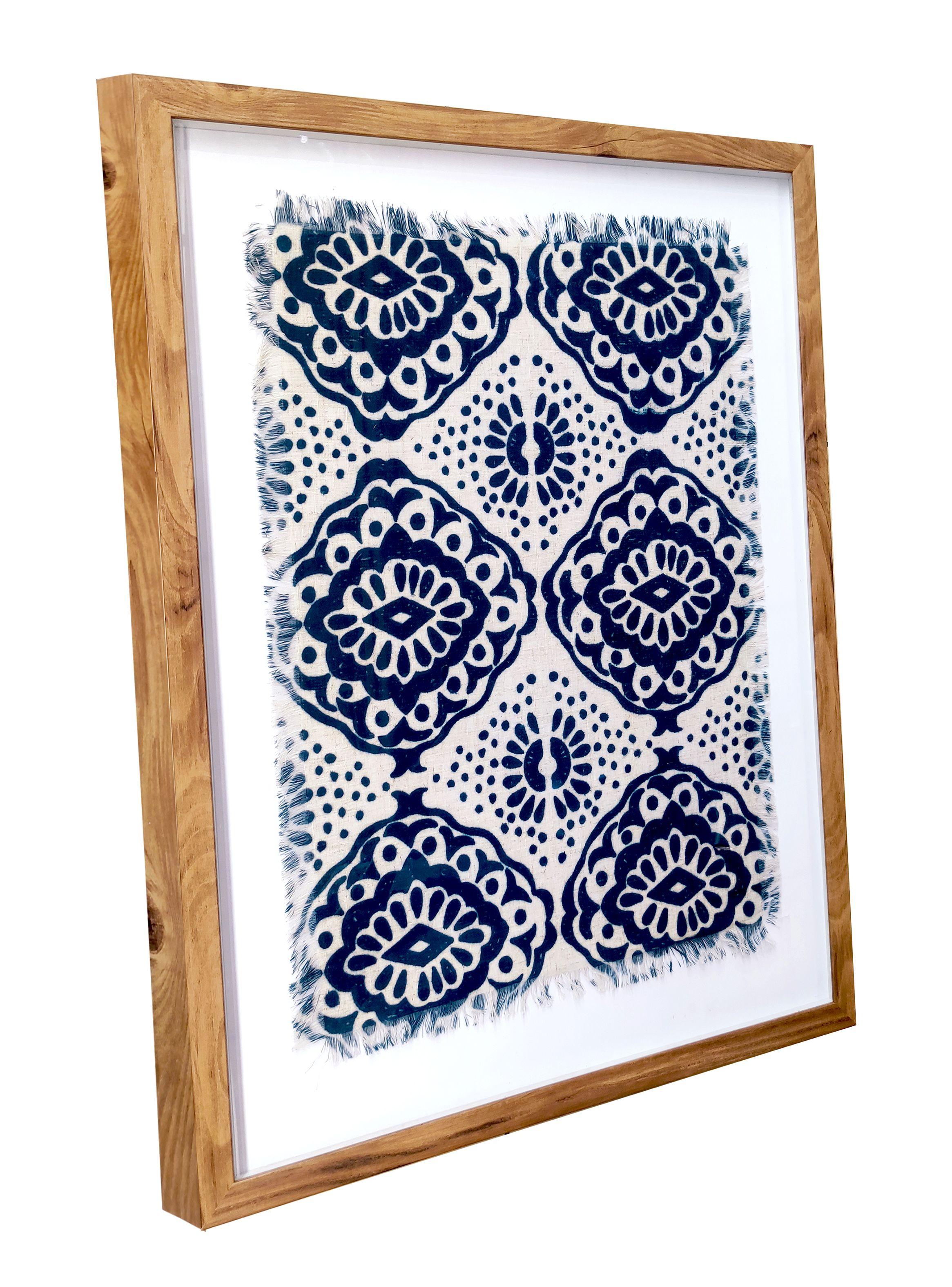 Cuadro Con Vidrio 74.5 x 59.5 cm Tela Azul Estampada-1