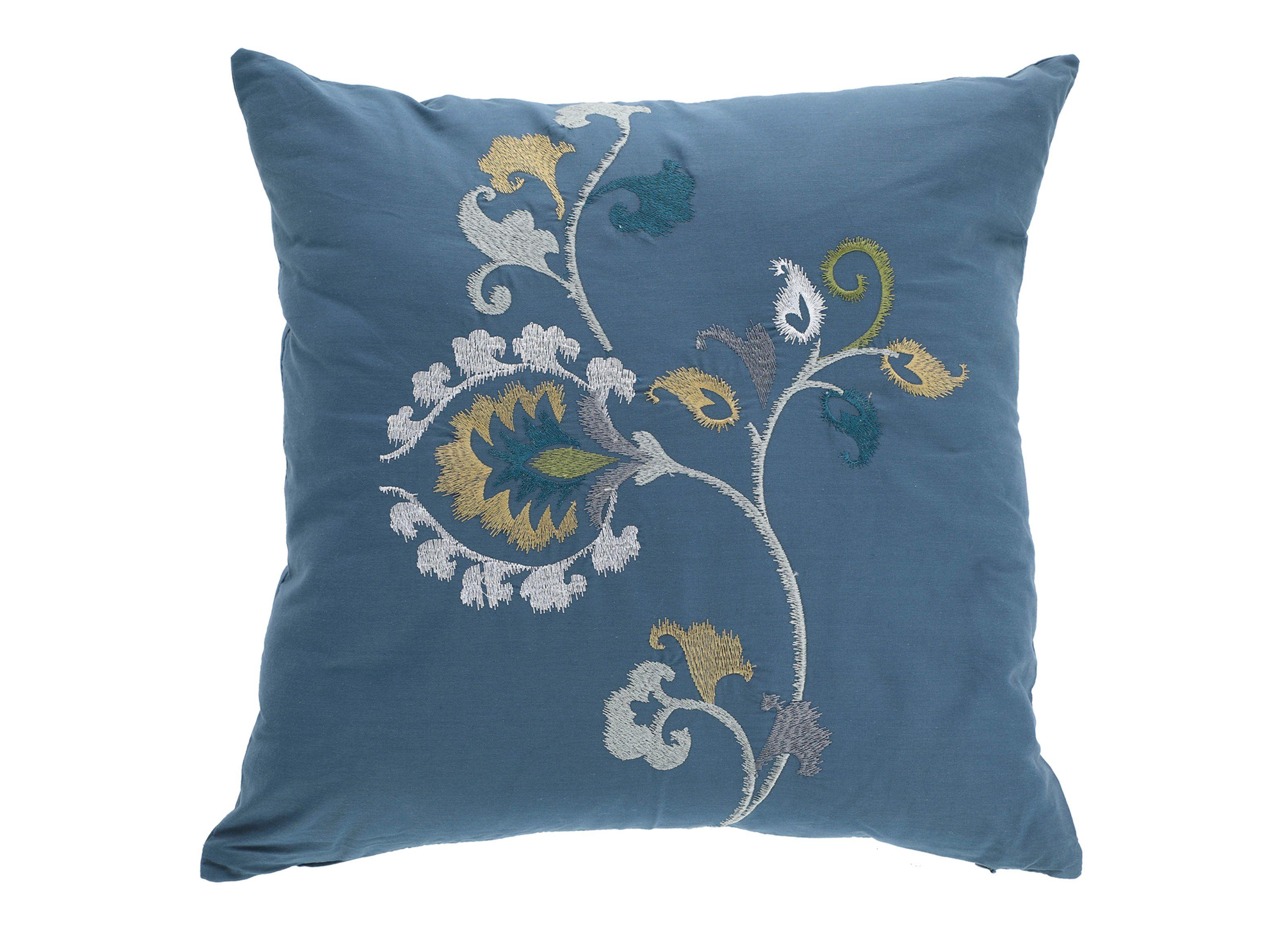 Cojín Flores Bordadas 45 x 45 cm Azul Sueño Blanco-0