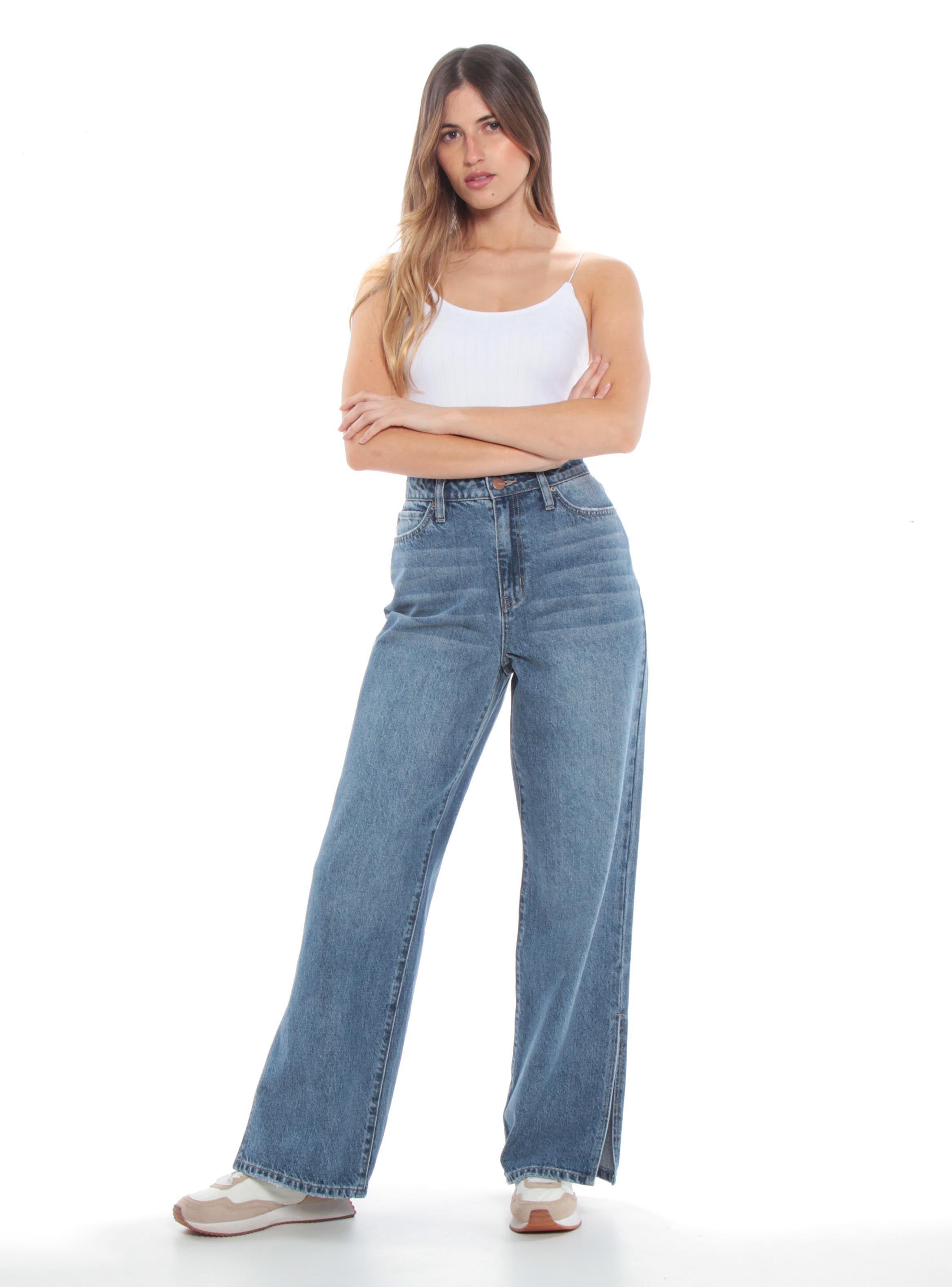 Jeans Recto con Abertura en Costura-3