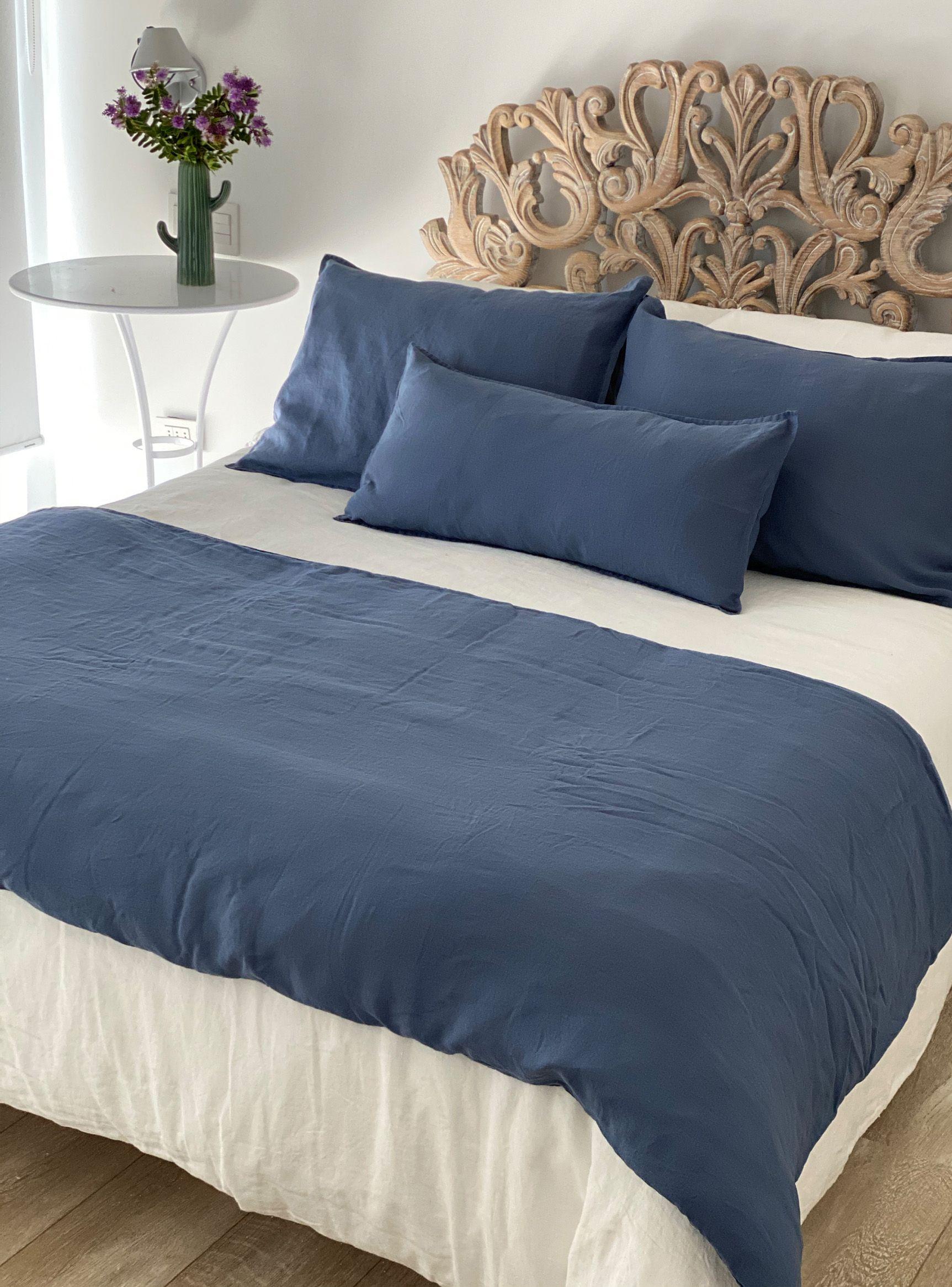 Piecera Lino 95 x 210 cm Loa Standard Azul Marino Naturalino-1