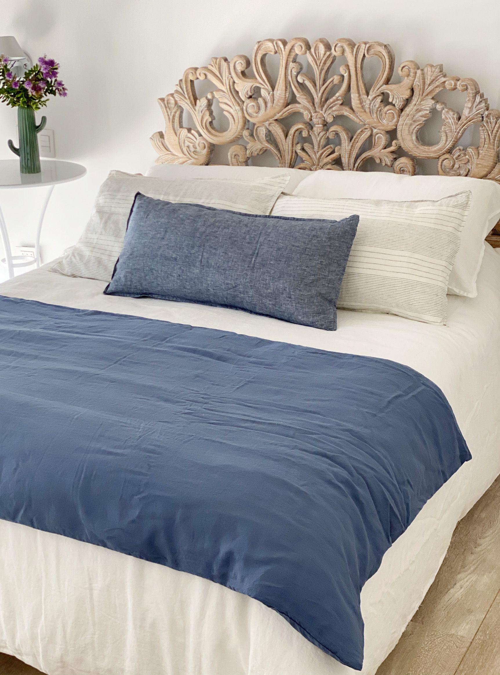 Piecera Lino 95 x 210 cm Loa Standard Azul Marino Naturalino-0