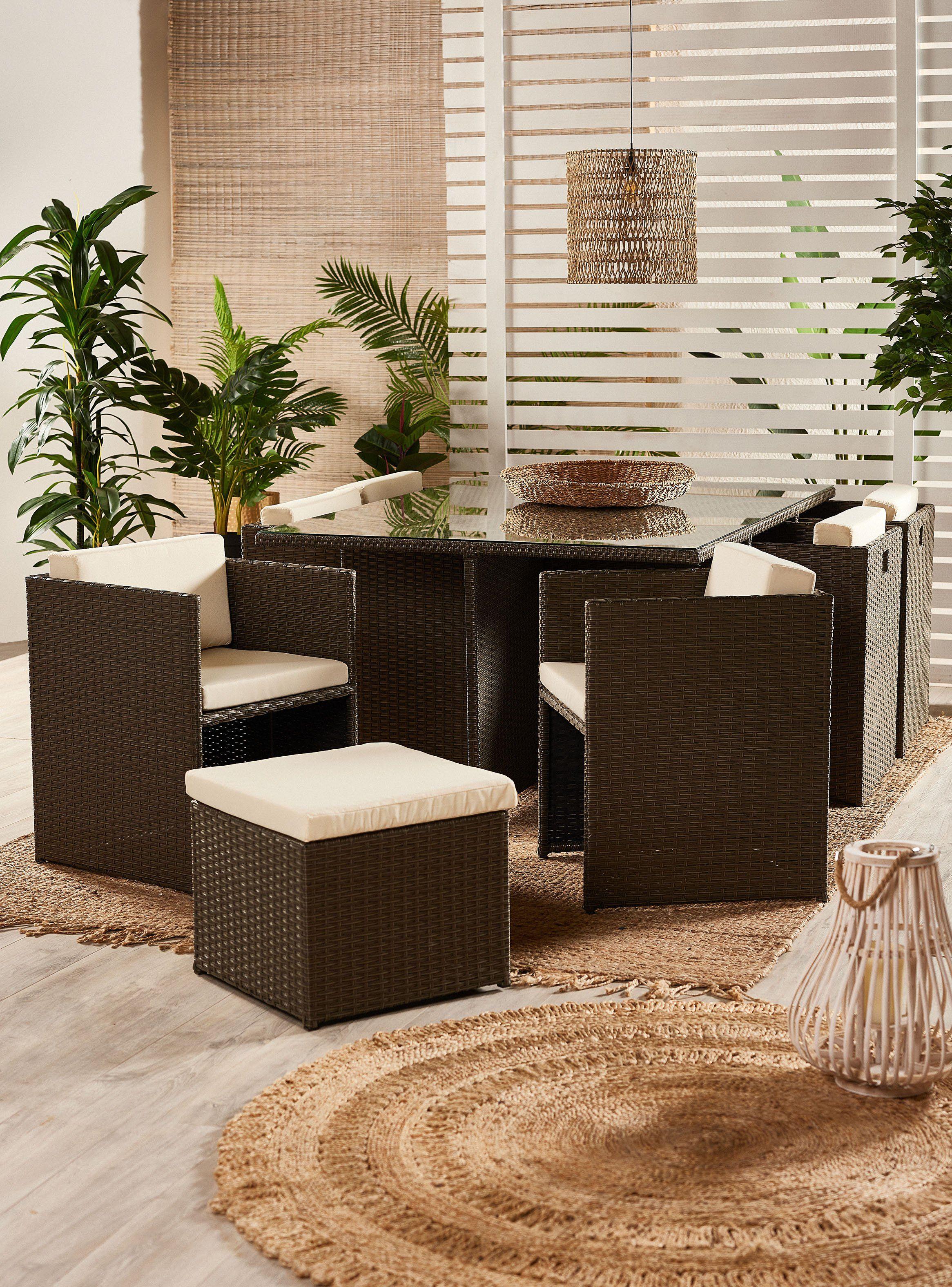 Juego de Comedor Terraza Durban 6 Sillas + 4 Poufs-0