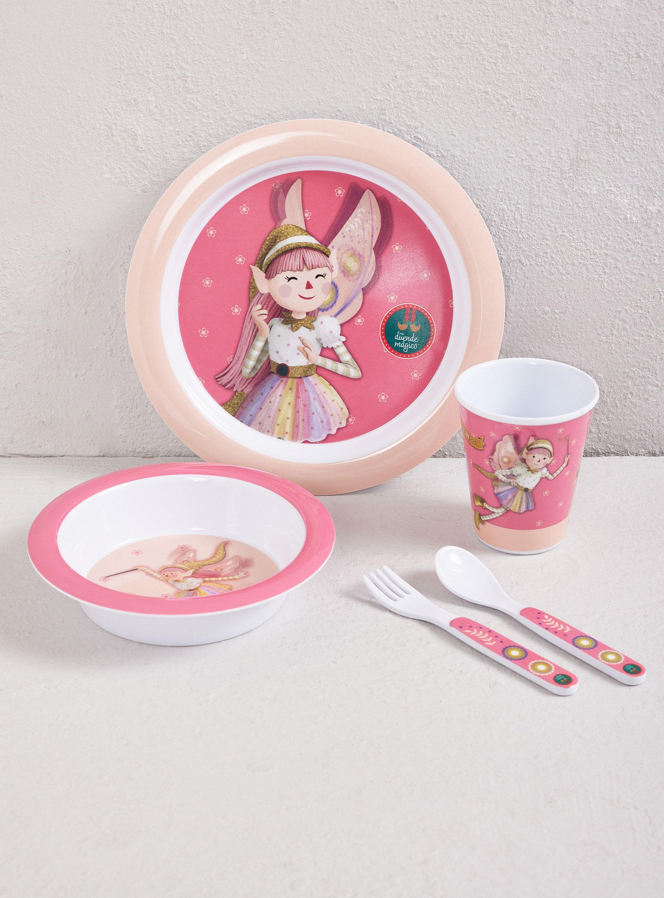 Set Platos + Cubiertos + Vaso Rosado-0