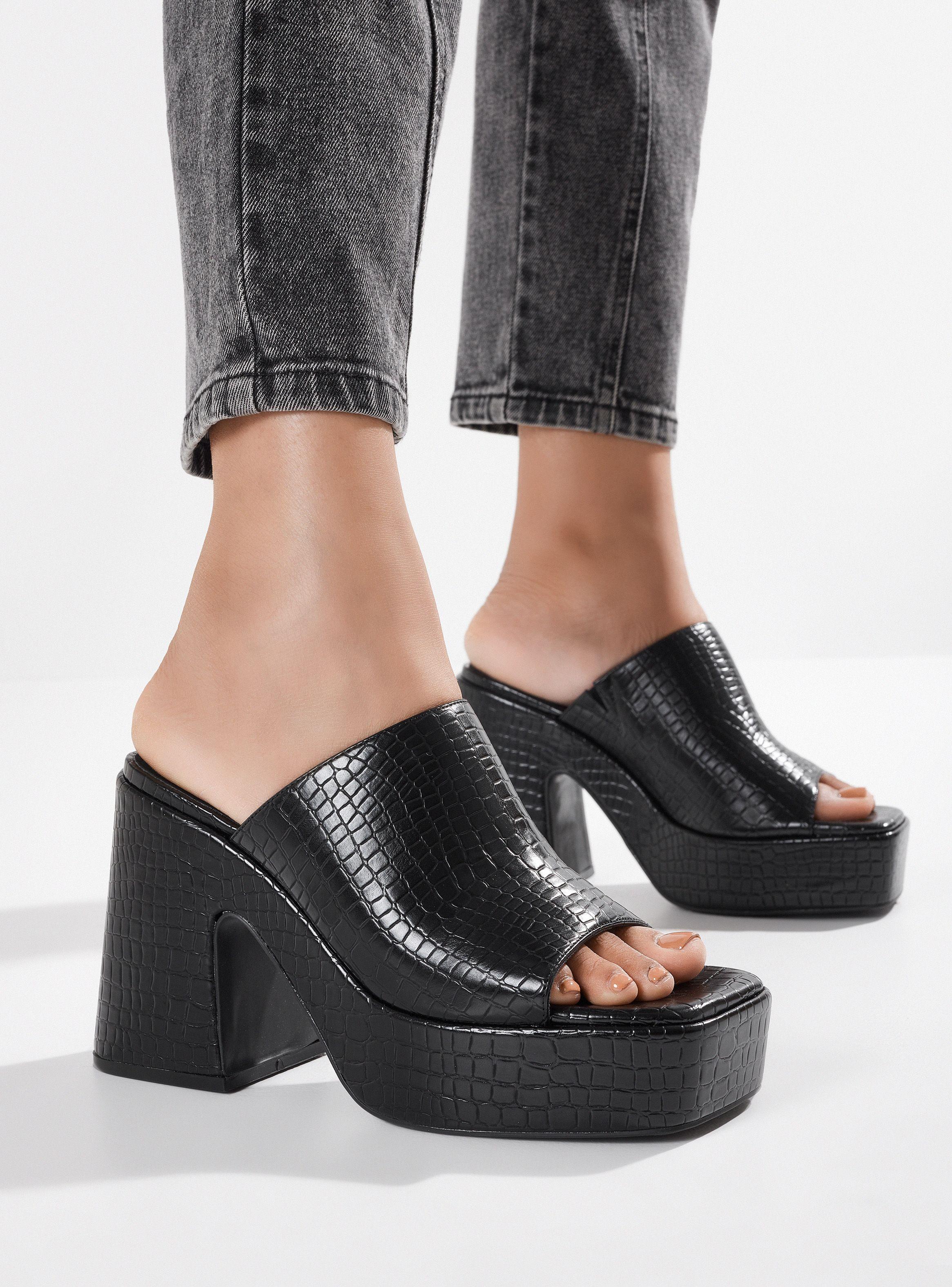 Sandalia de Taco Alto Slip On Textura Croco Mujer-0