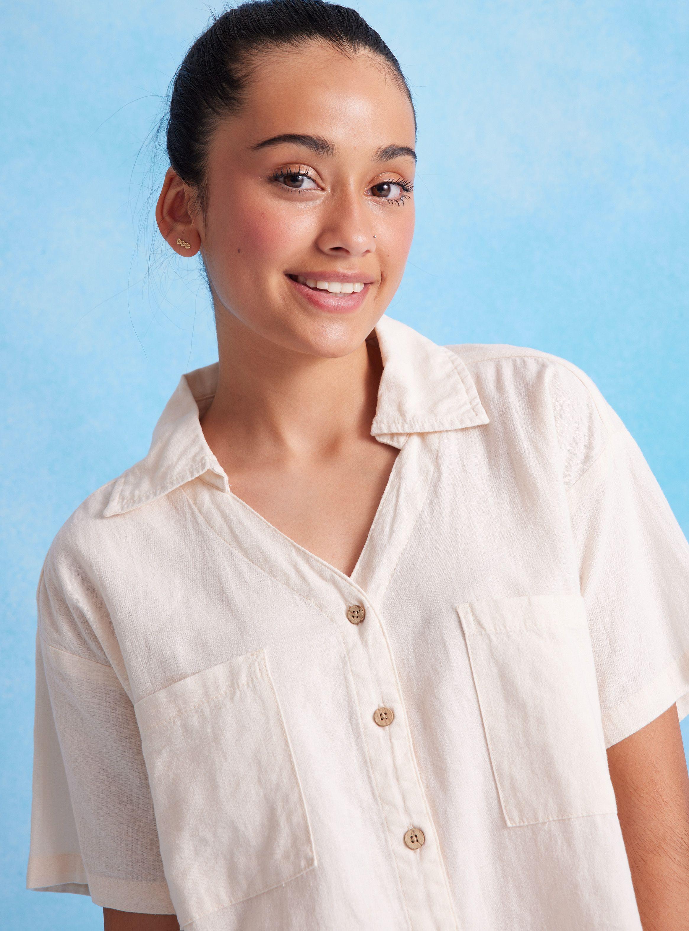 Blusa Lino con Cuello y Bolsillos-1