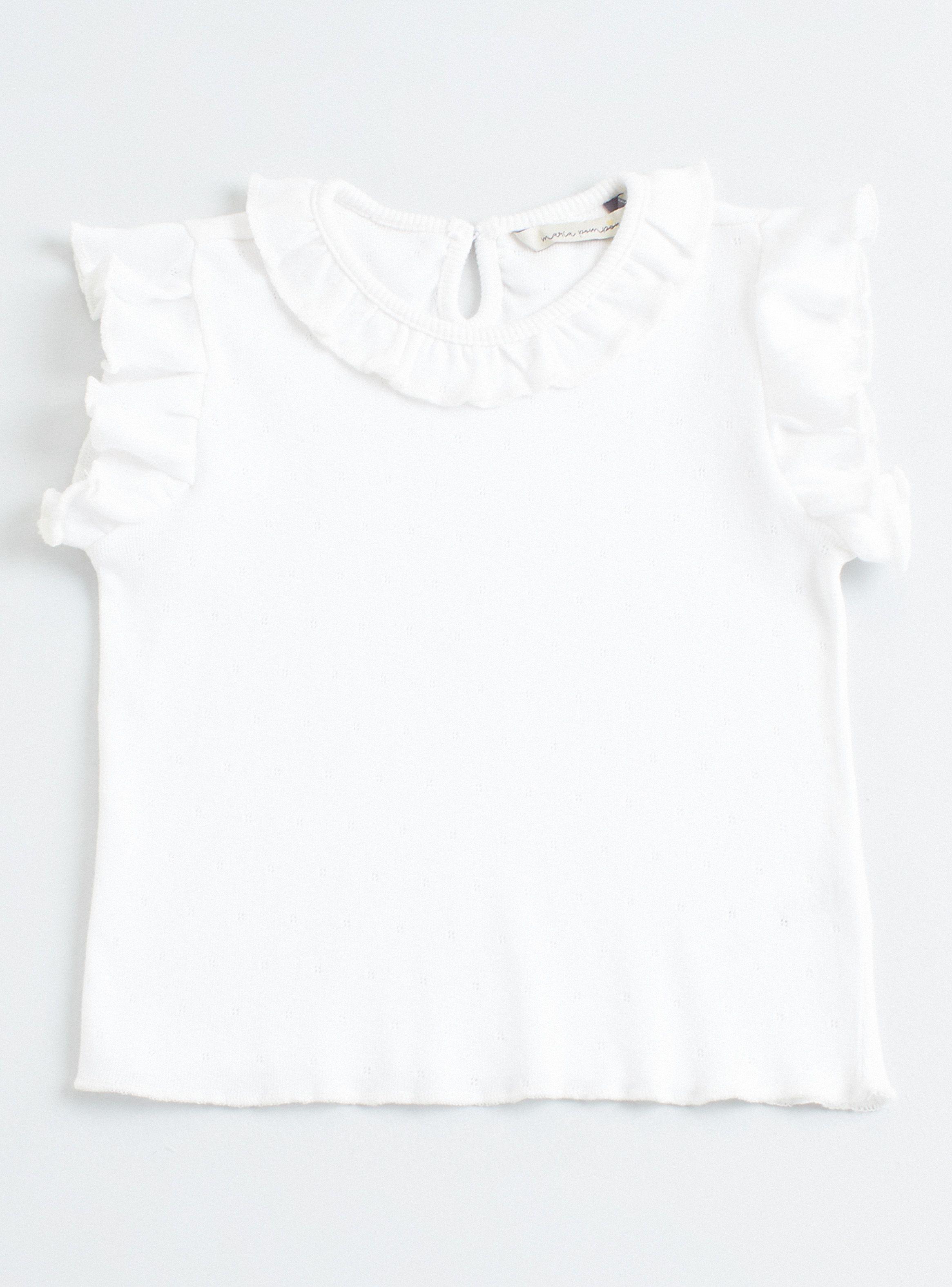 Polera de un Color con Vuelos en Mangas y Cuello-0