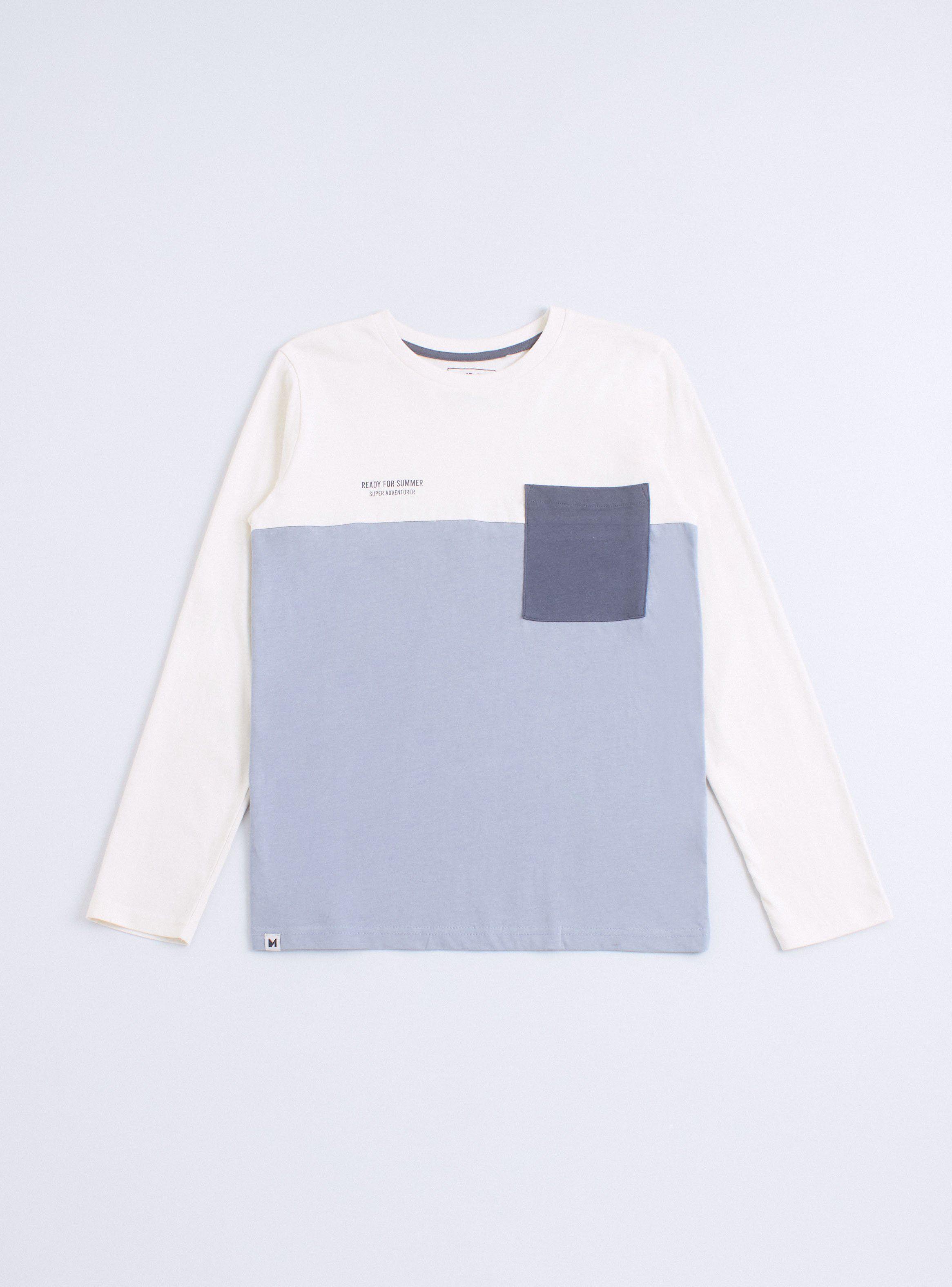 Polera Bloques Manga Larga Bolsillo en el Pecho-1