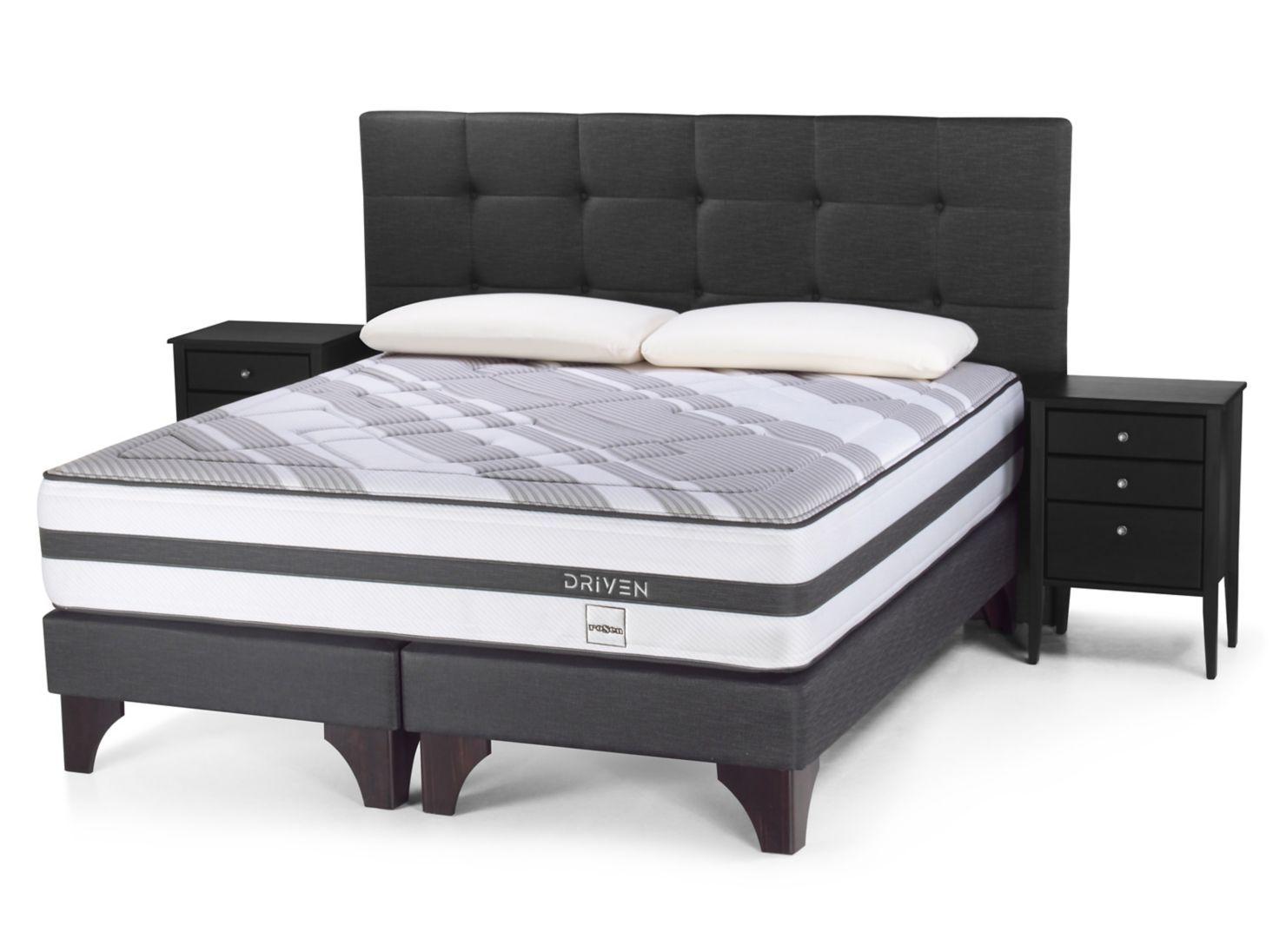 Box Spring Driven 2 Plazas Base Dividida + Set Muebles Issey Grafito + Almohadas Memory Max-0