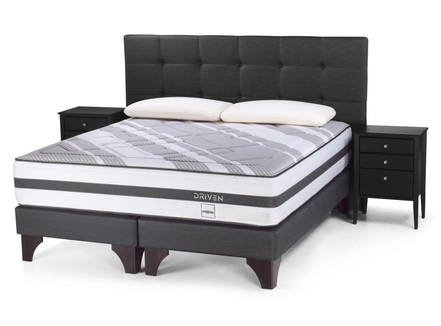 Box Spring Driven King + Set Muebles Issey Grafito + Almohadas Memory Max-0