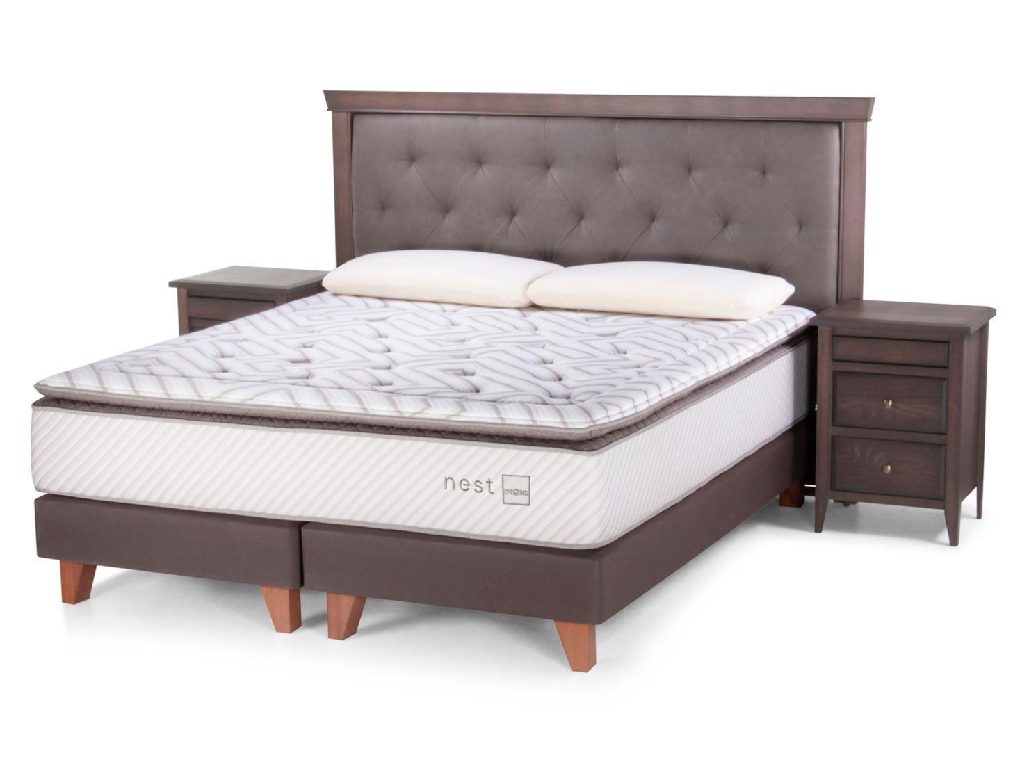 Box Spring Nest 2 Plazas Base Dividida + Set Muebles Brera 50 + Almohadas Memory Max-0