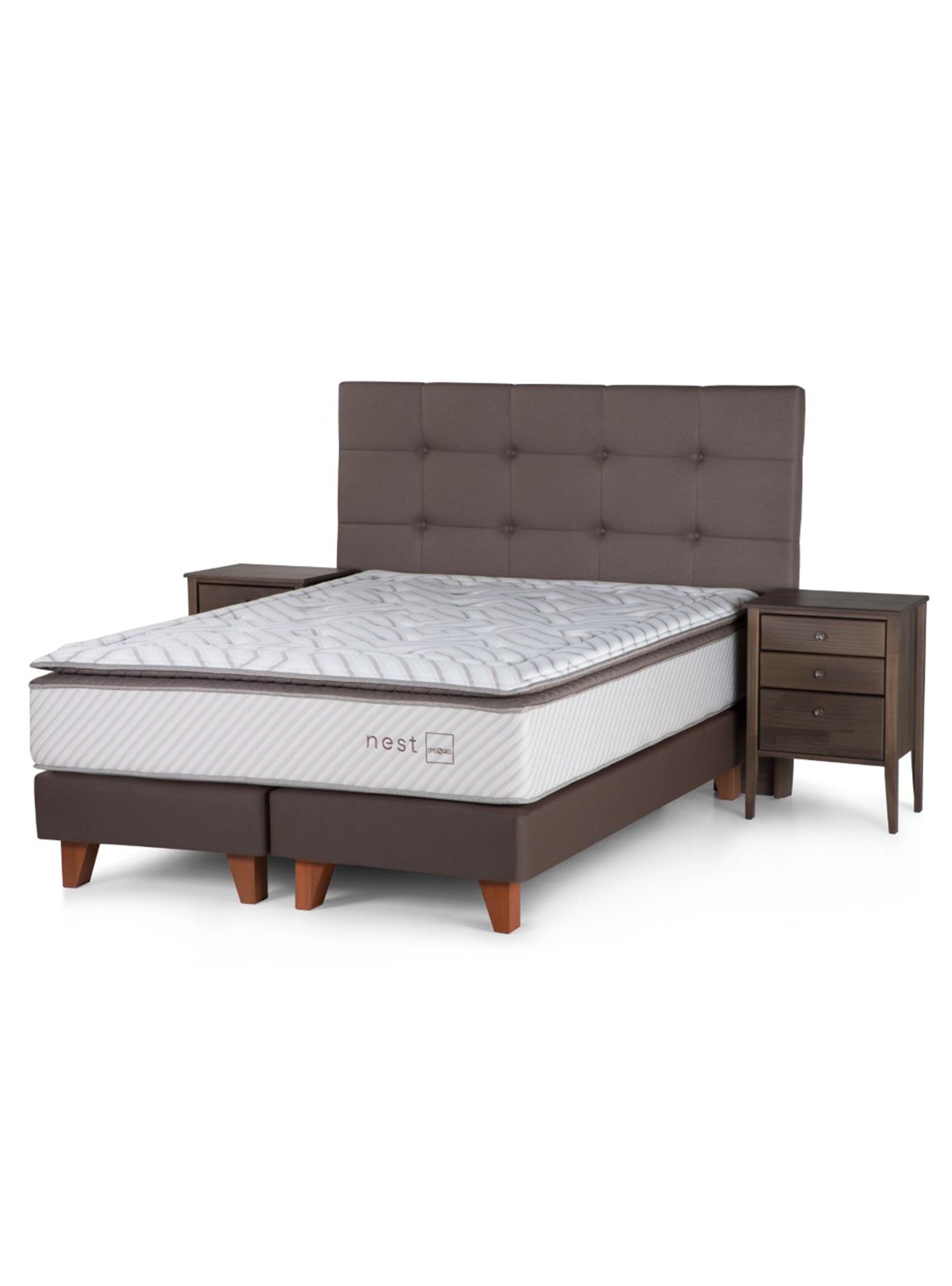 Box Spring Nest 2 Plazas Base Dividida + Set Muebles Issey-0