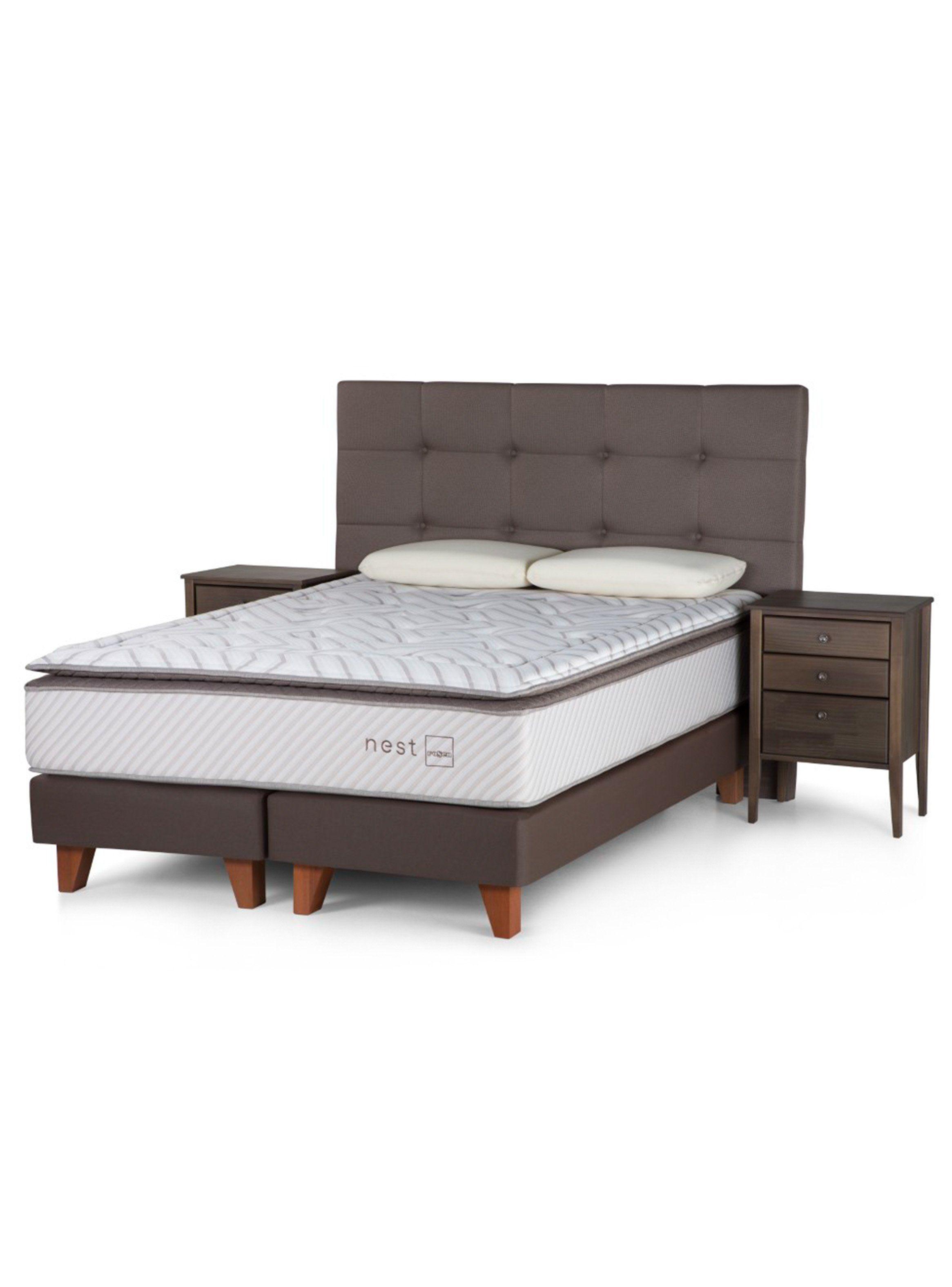 Box Spring Nest 2 Plazas Base Dividida + Set Muebles Issey + Almohadas-0