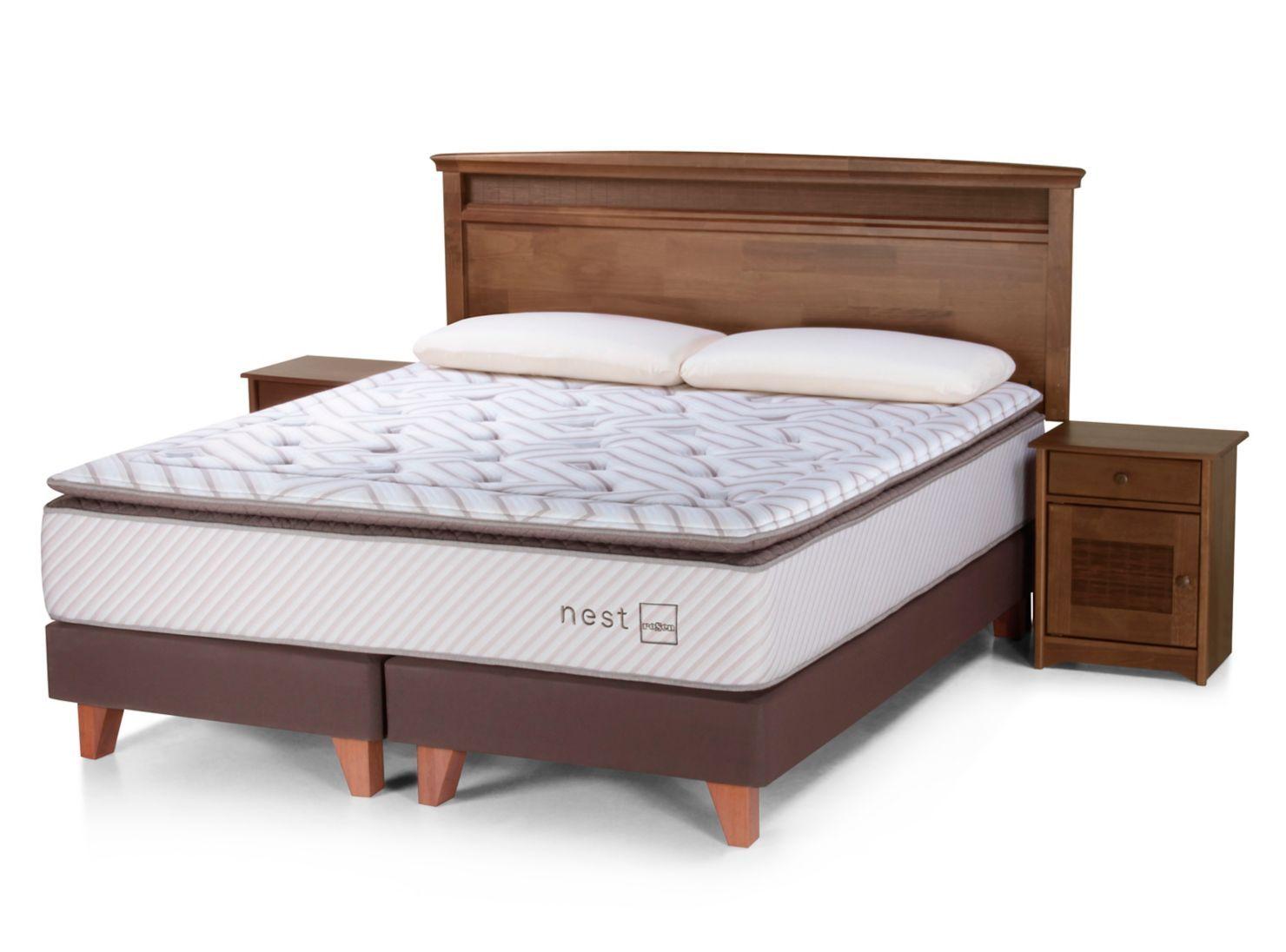 Box Spring Nest 2 Plazas Base Dividida + Set Muebles Veneto + Almohadas Memory Max-0
